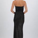 Vestido maxi detalle pliegues brillos