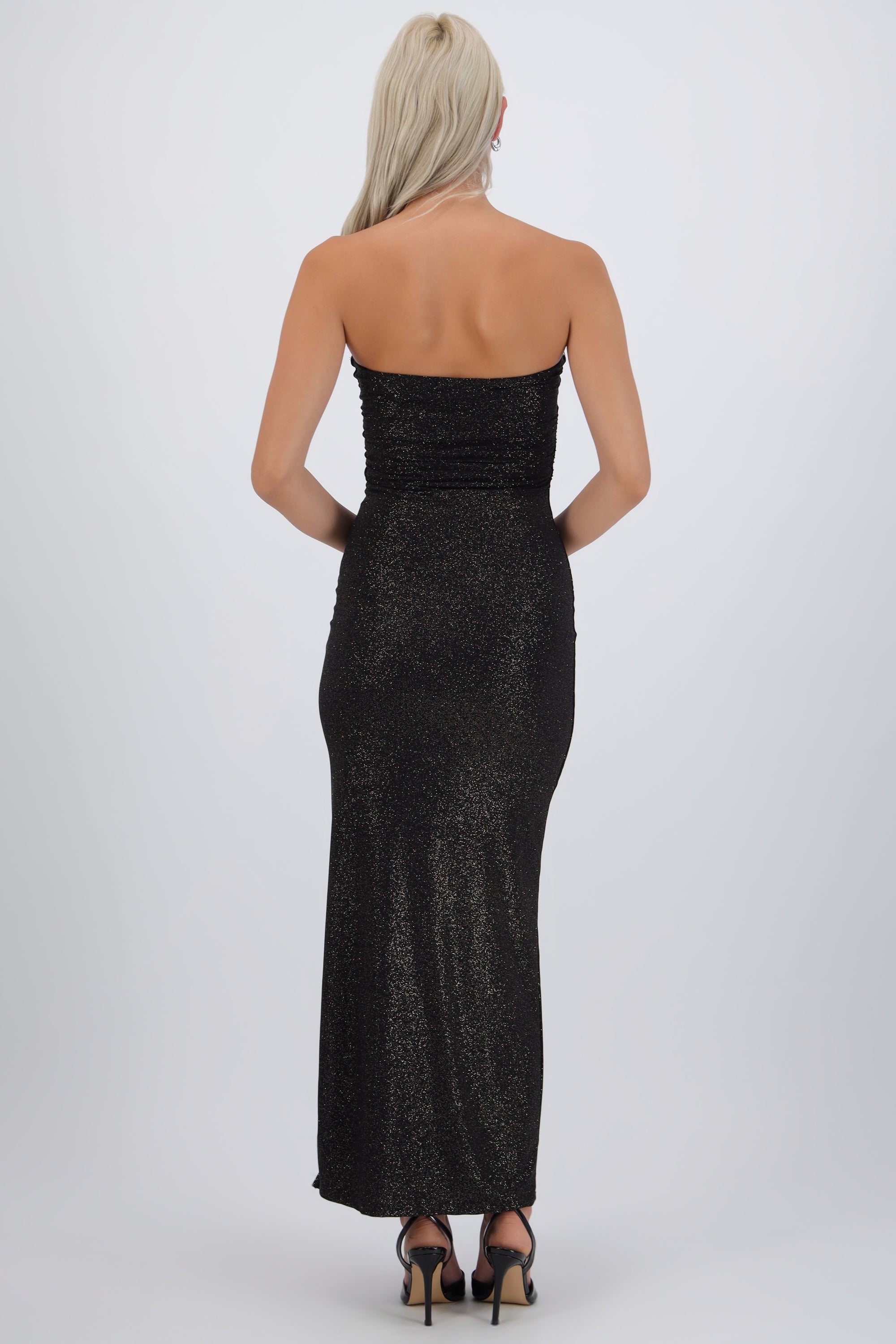 Vestido maxi detalle pliegues brillos