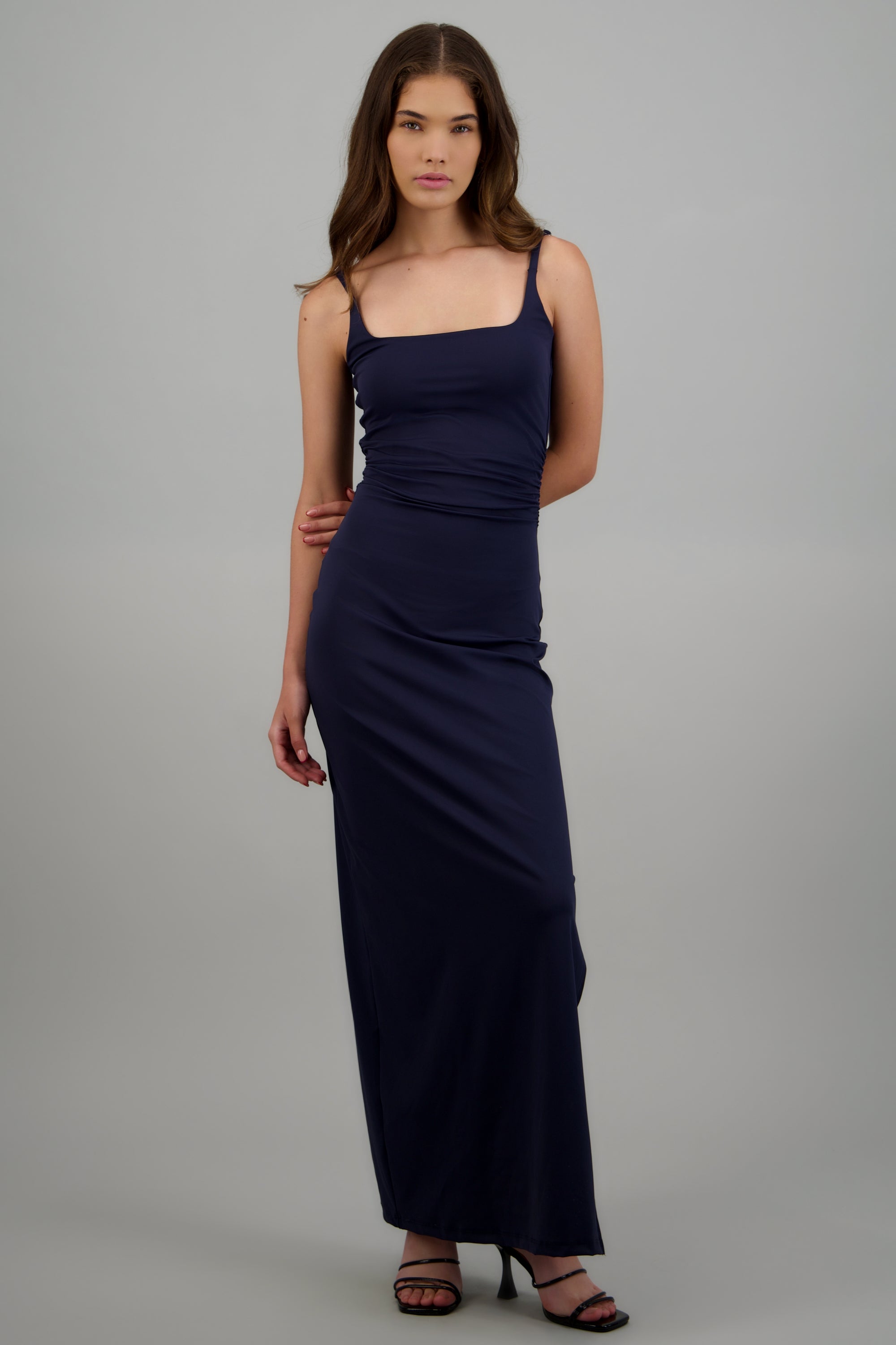 Vestido maxi detalle drapeado tirantes MARINO