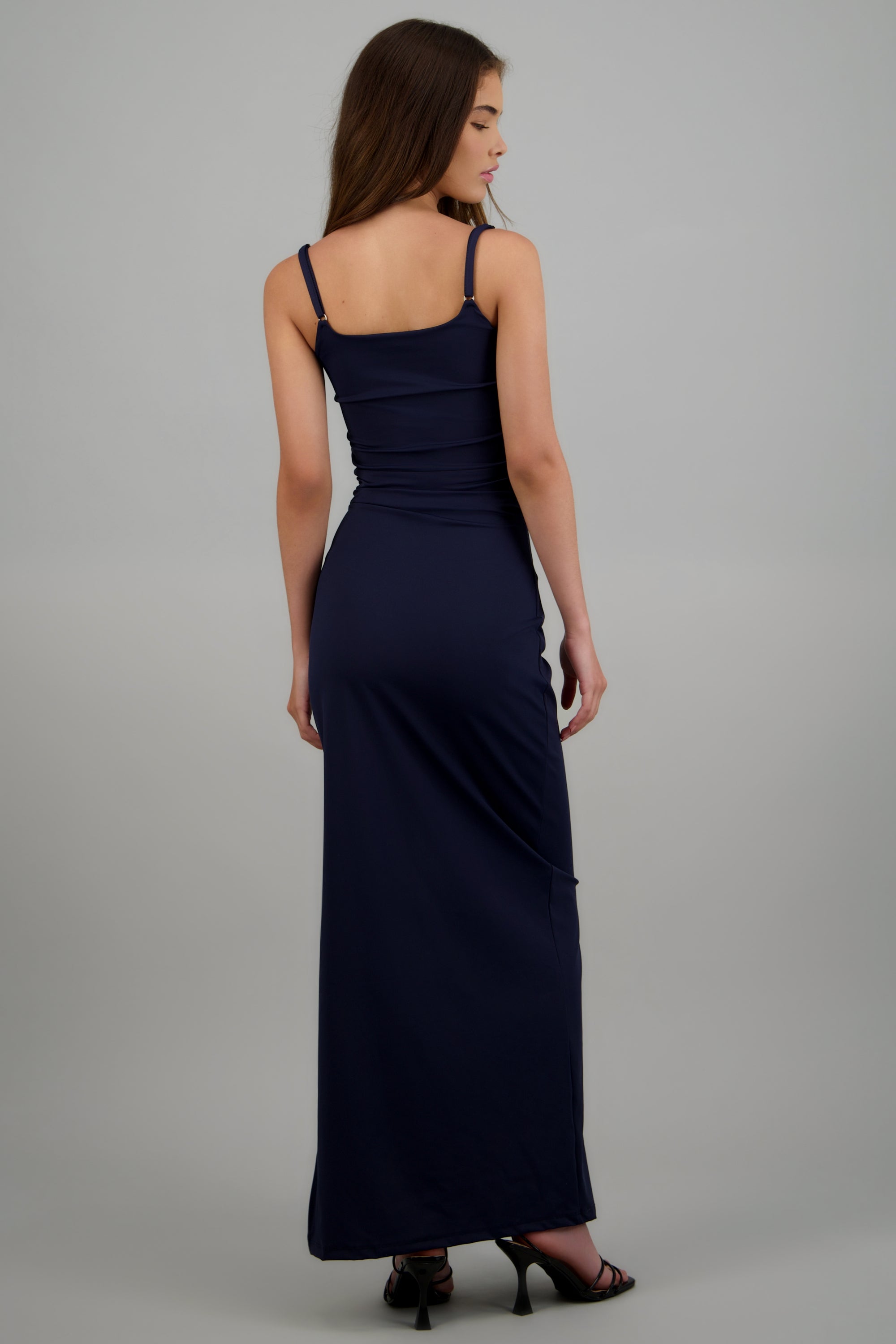 Vestido maxi detalle drapeado tirantes MARINO