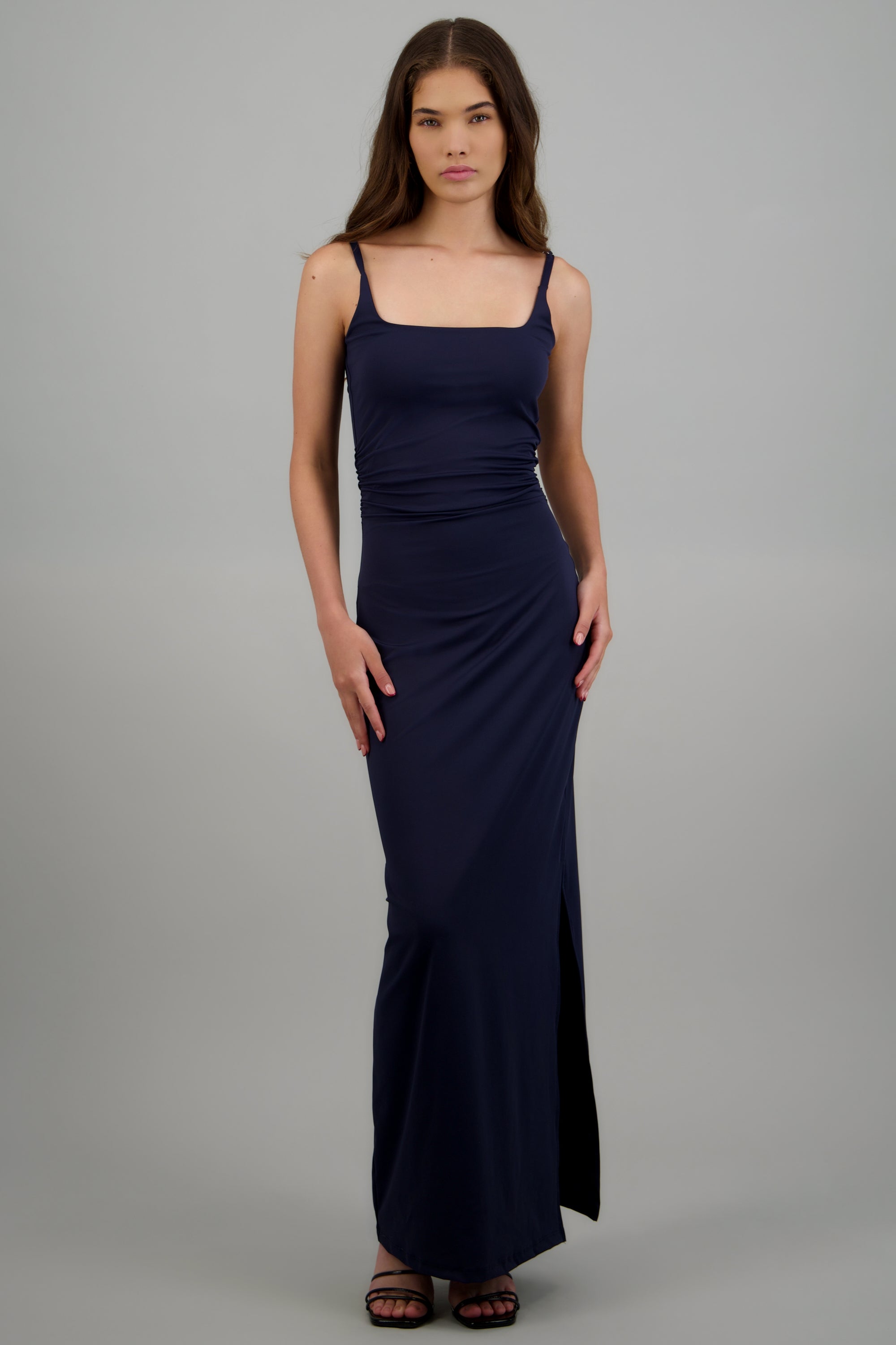 Vestido maxi detalle drapeado tirantes MARINO