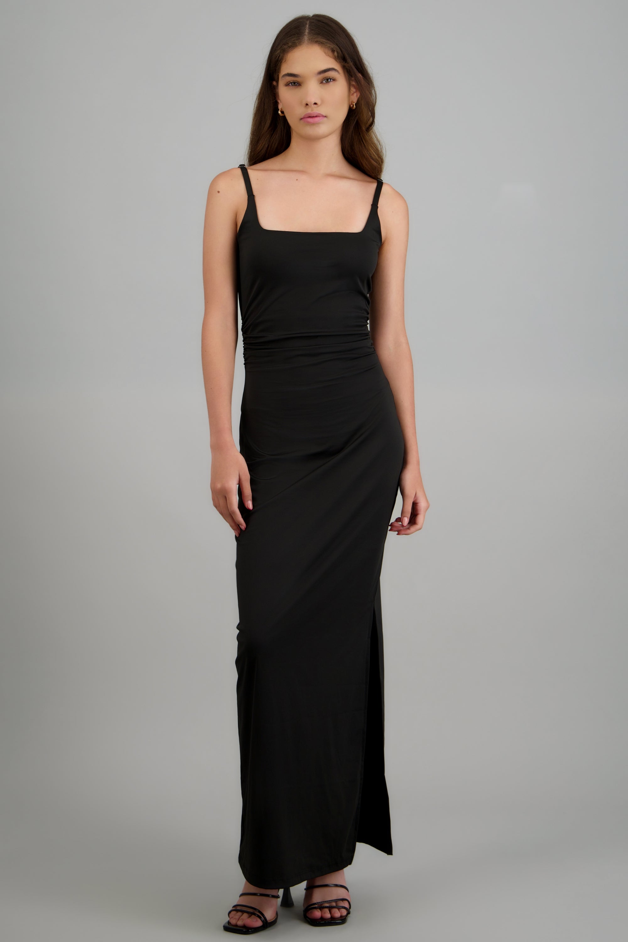 Vestido maxi detalle drapeado tirantes NEGRO