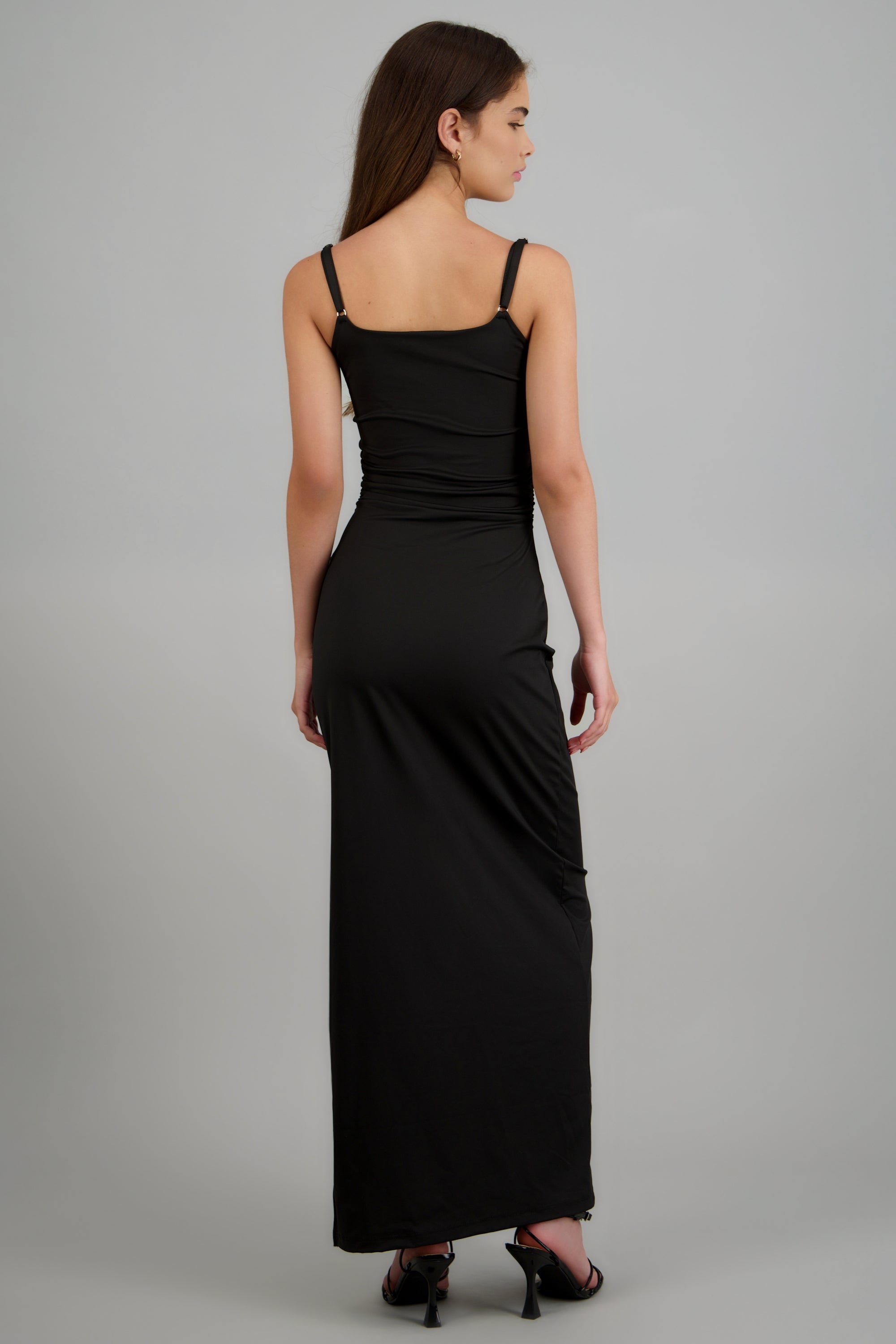 Vestido maxi detalle drapeado tirantes NEGRO