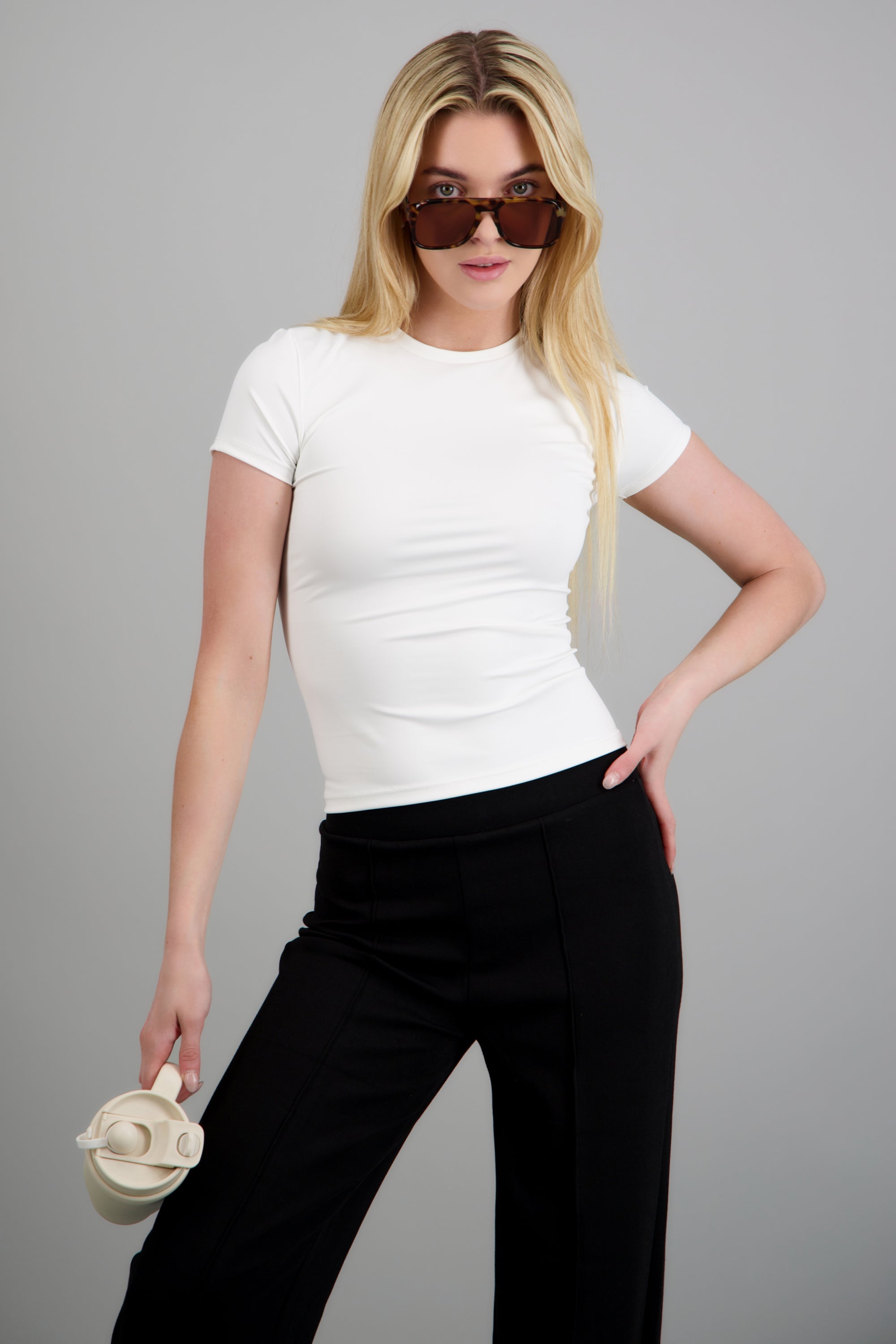 Playera con manga corta lisa BLANCO
