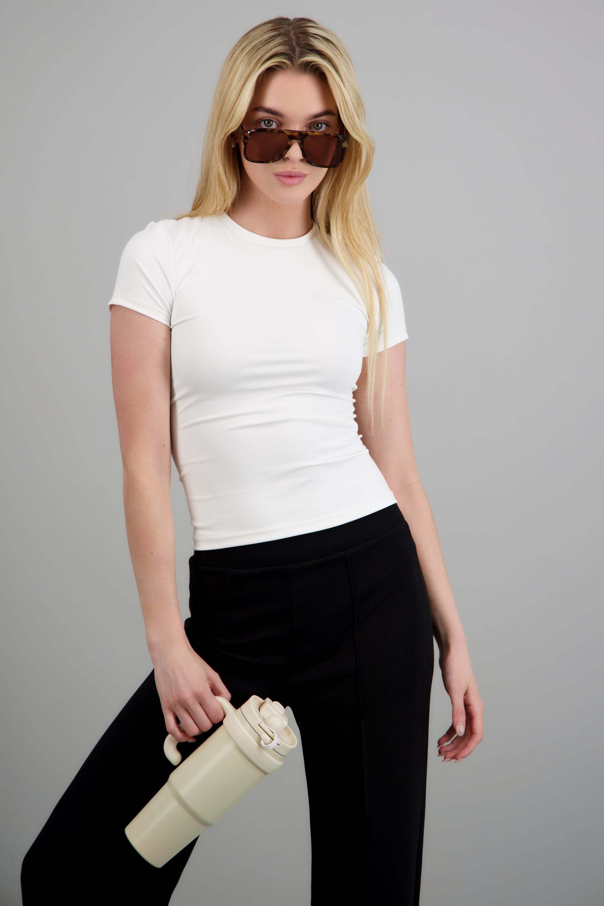 Playera con manga corta lisa BLANCO