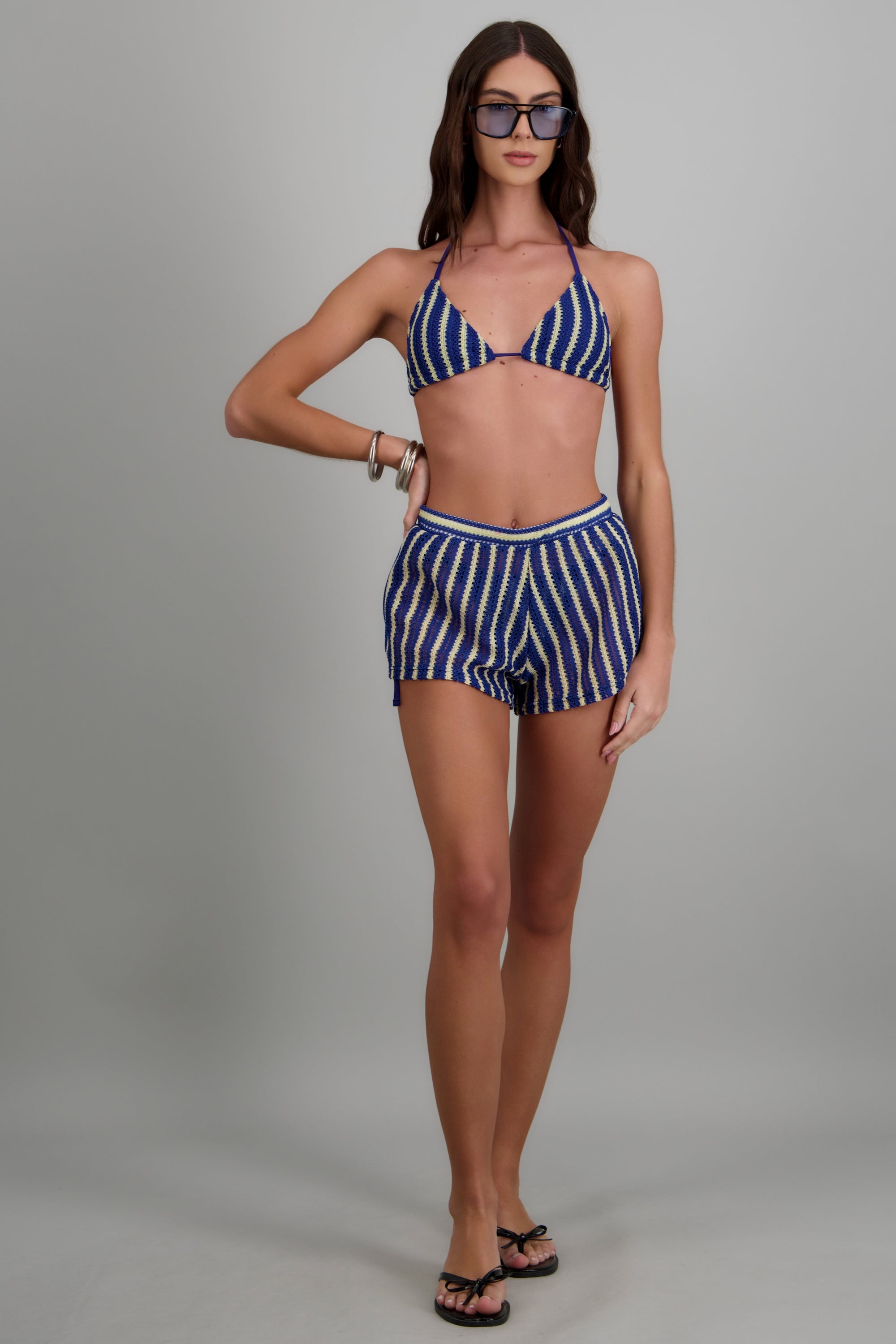 BIKINI 3PZ LINEAS TIPO CROCHET AZUL COMBO
