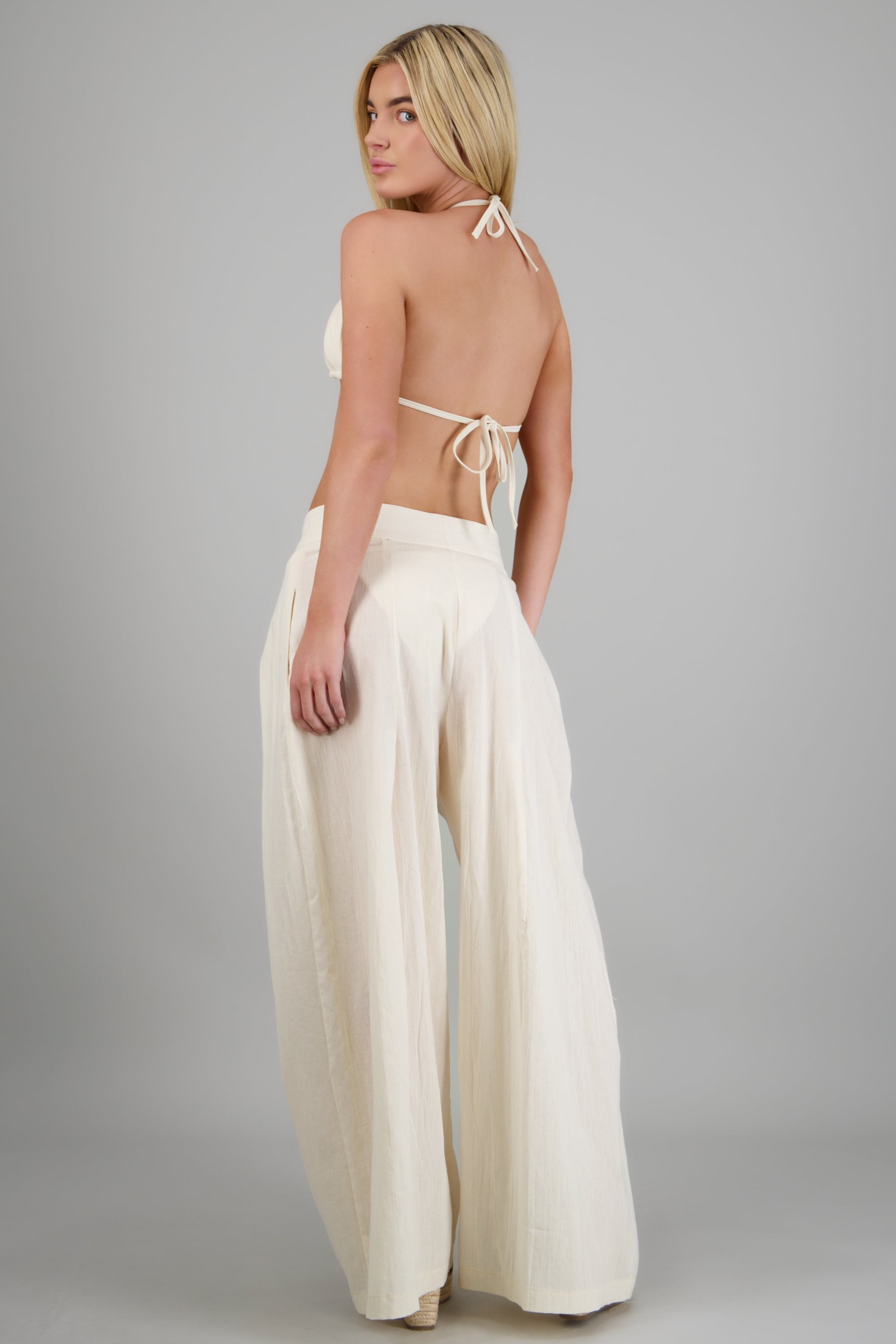 Pantalon pinzas cruzadas HUESO