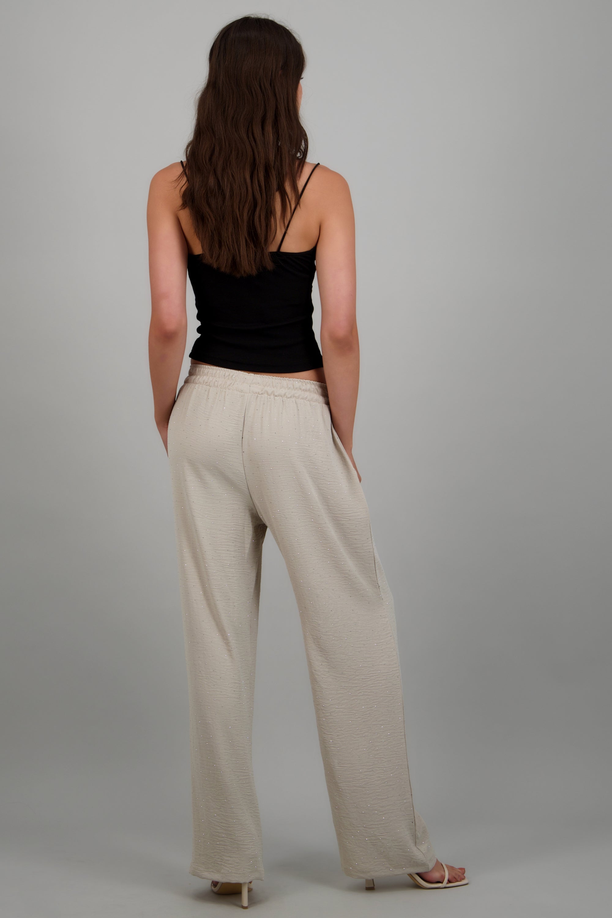 Pantalon ligero detalle brillos BEIGE