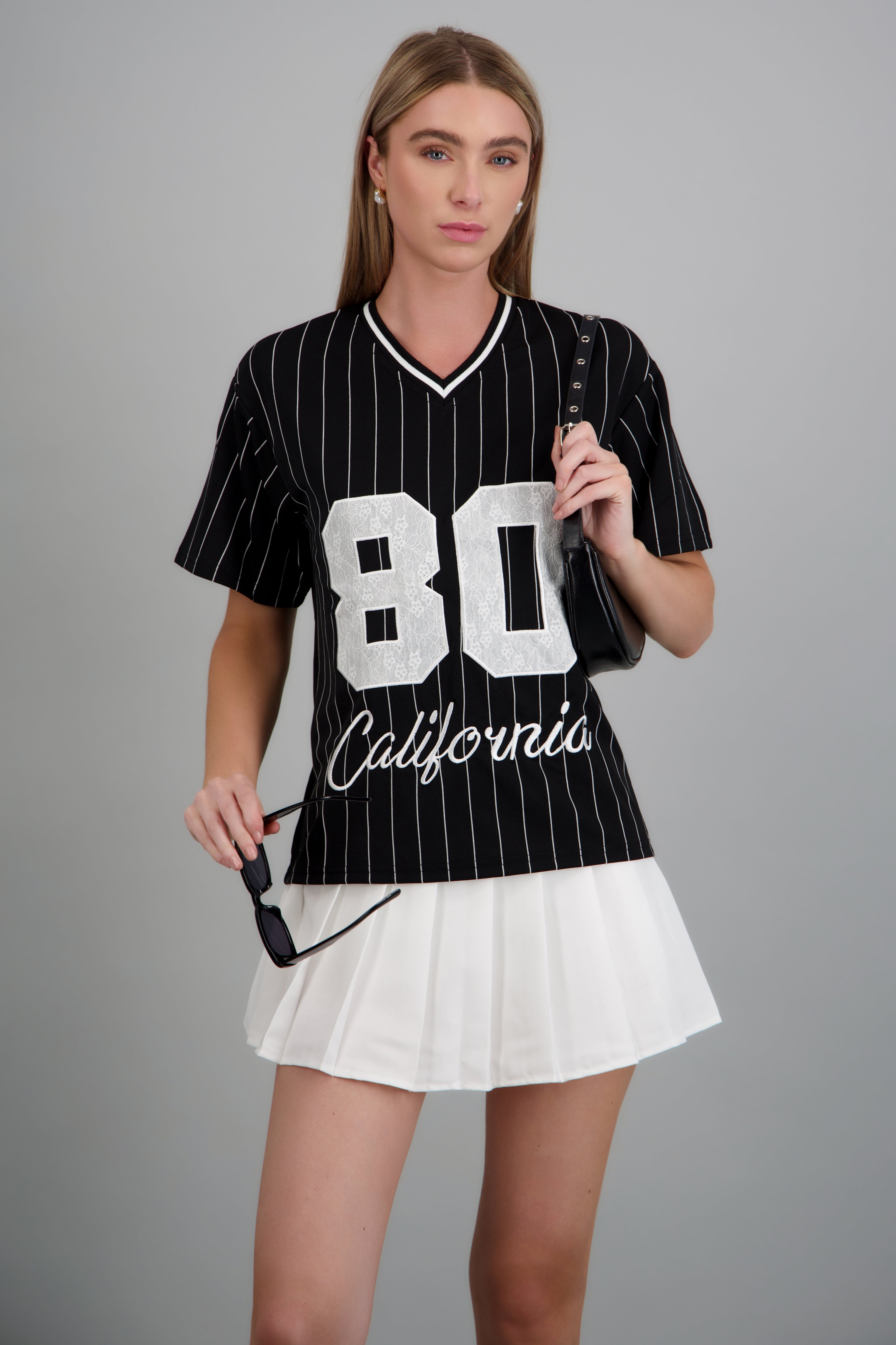 Playera estampada numero encaje NEGRO COMBO