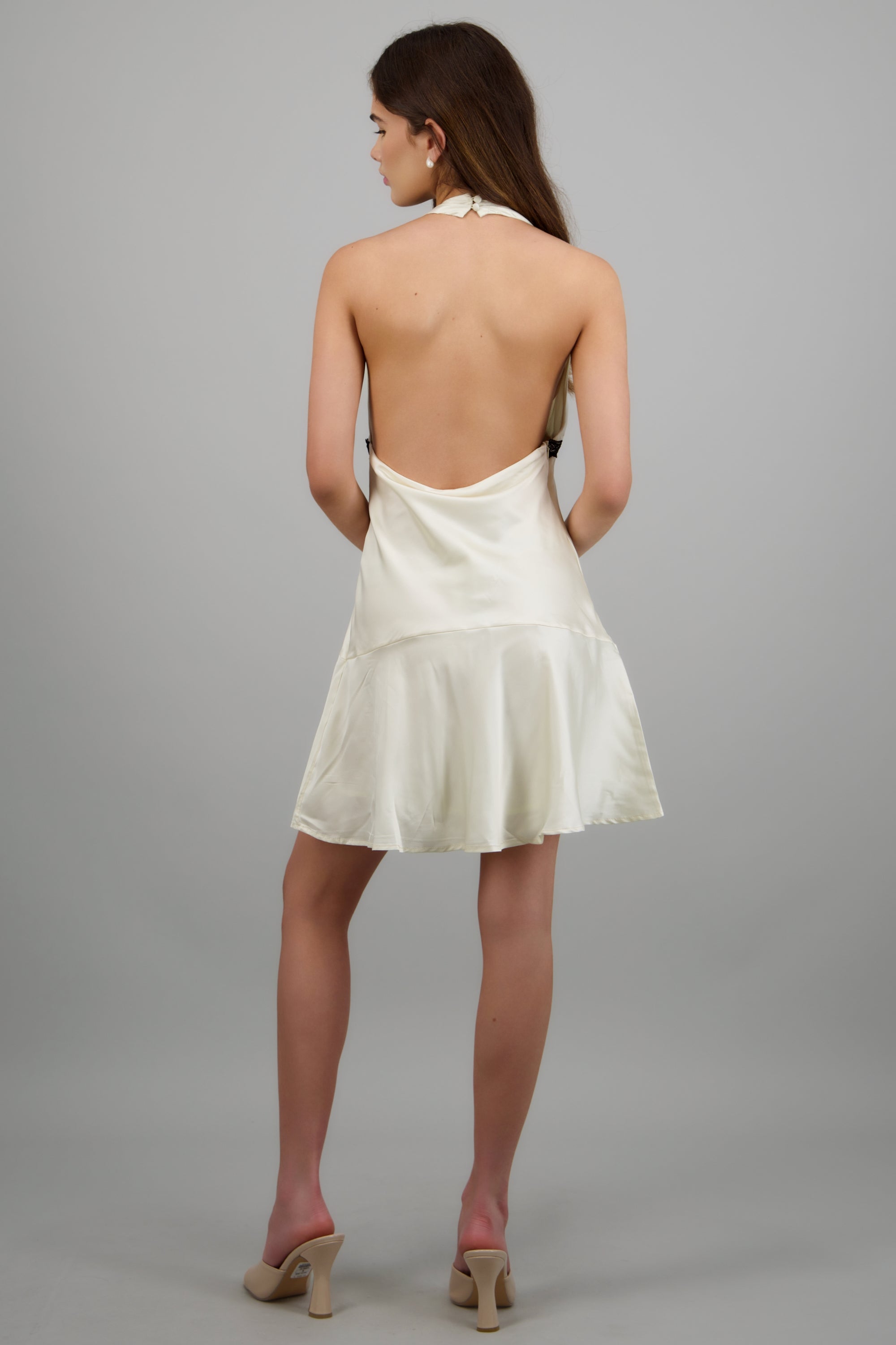 Vestido halter con encaje CREMA