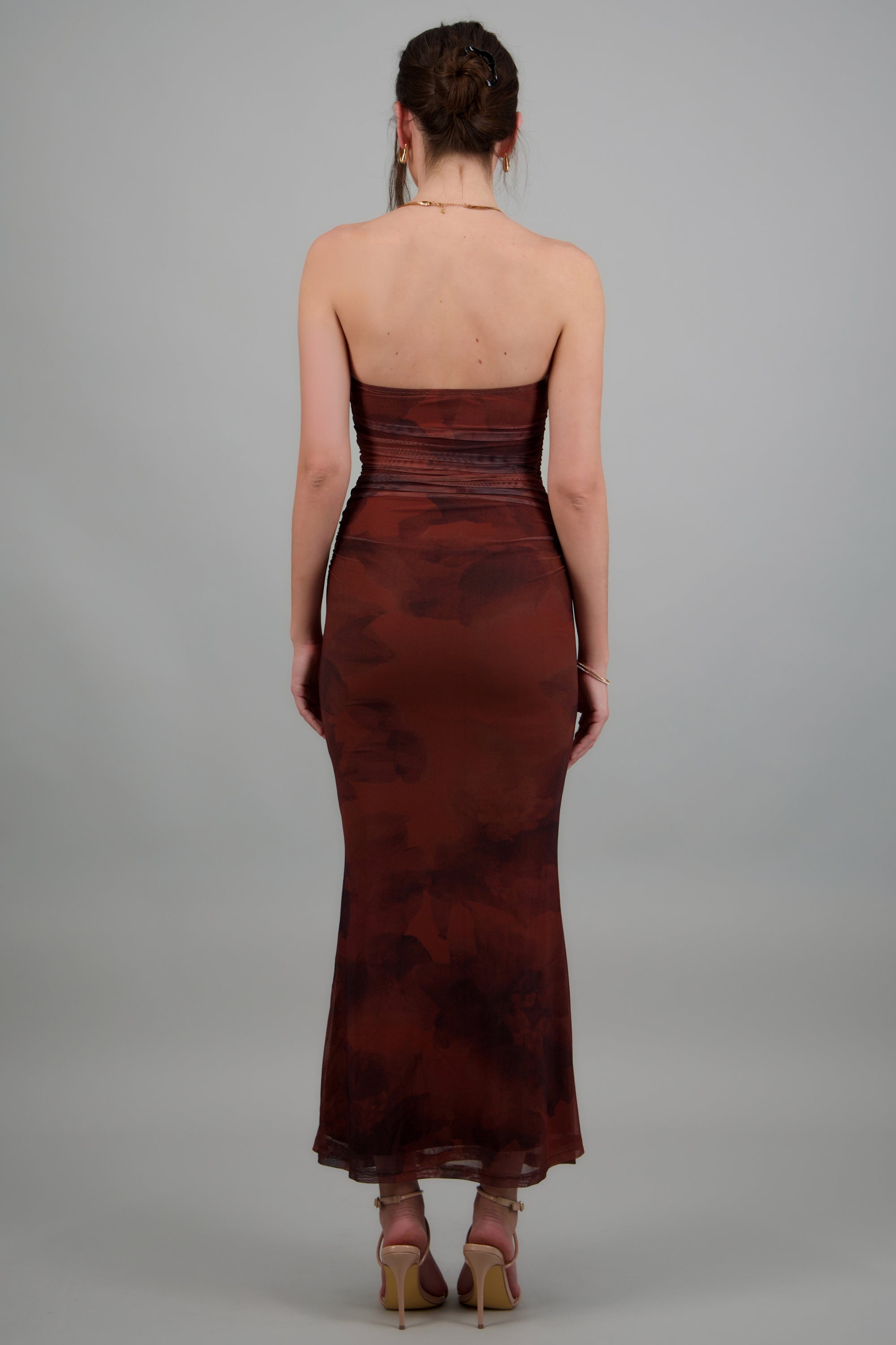 Vestido bandeau mesh con hebilla CAFE