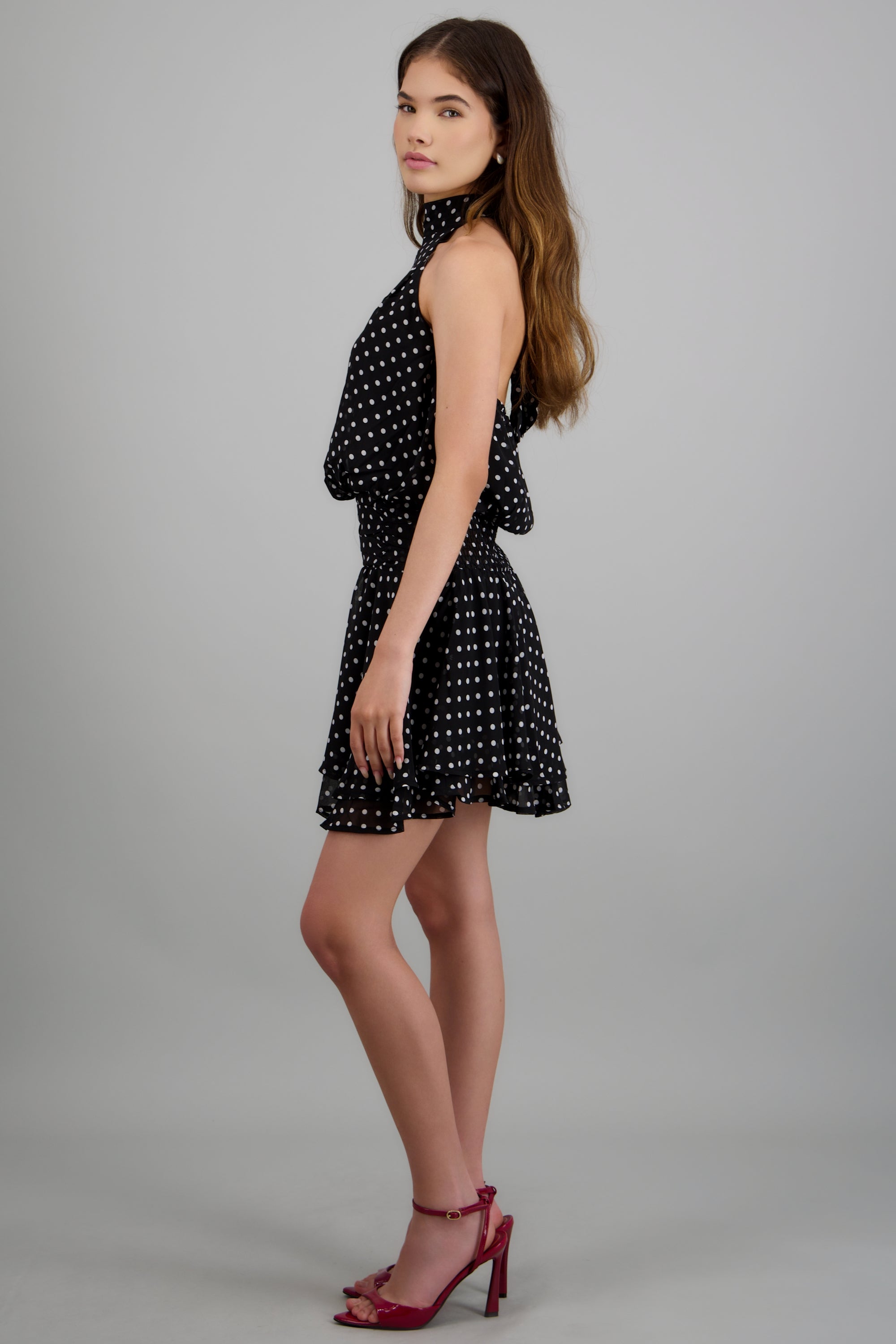 Vestido halter polka dots NEGRO COMBO