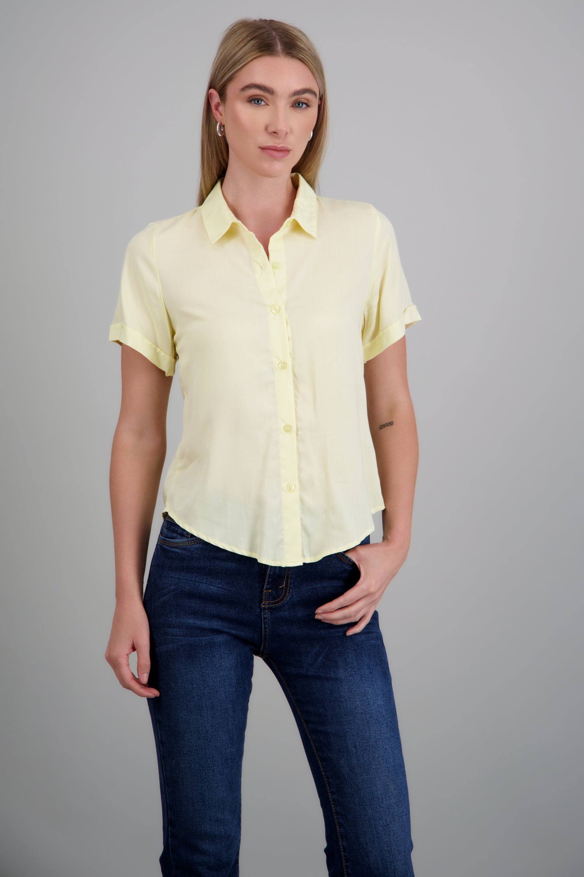 Camisa lisa manga corta AMARILLO PASTEL