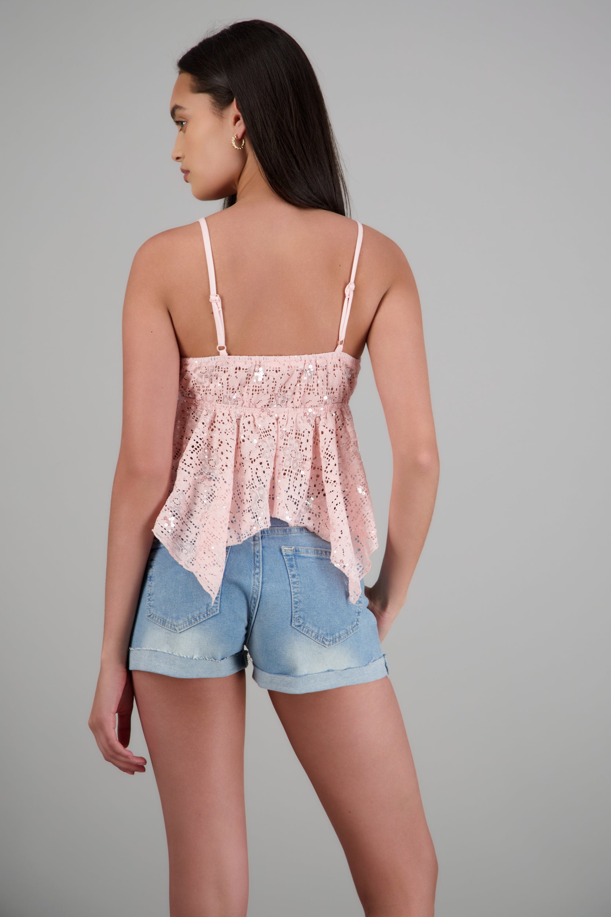 Top encaje mini lentejuelas ROSA PASTEL