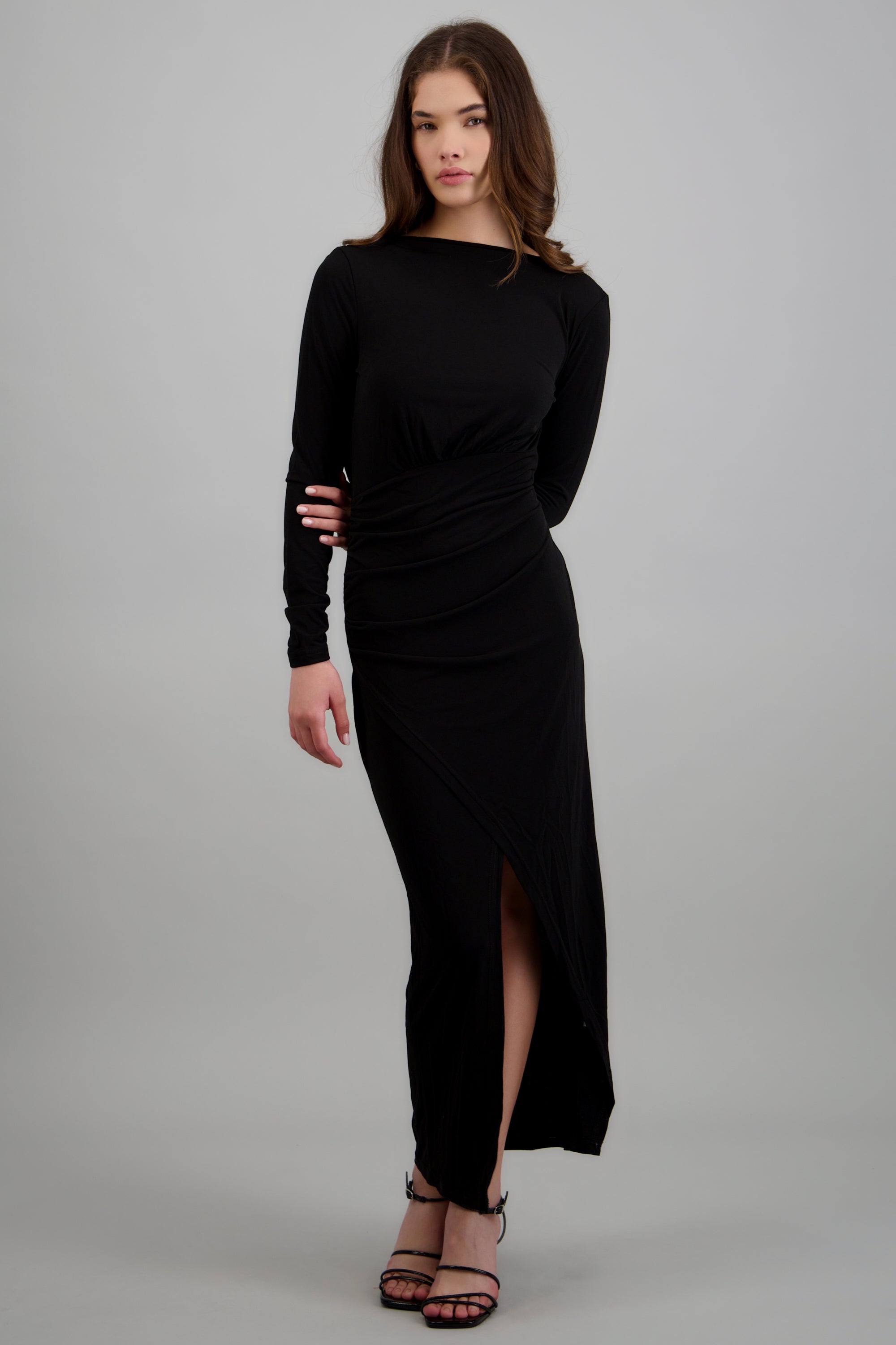 Maxi vestido detalle costado escote espalda NEGRO