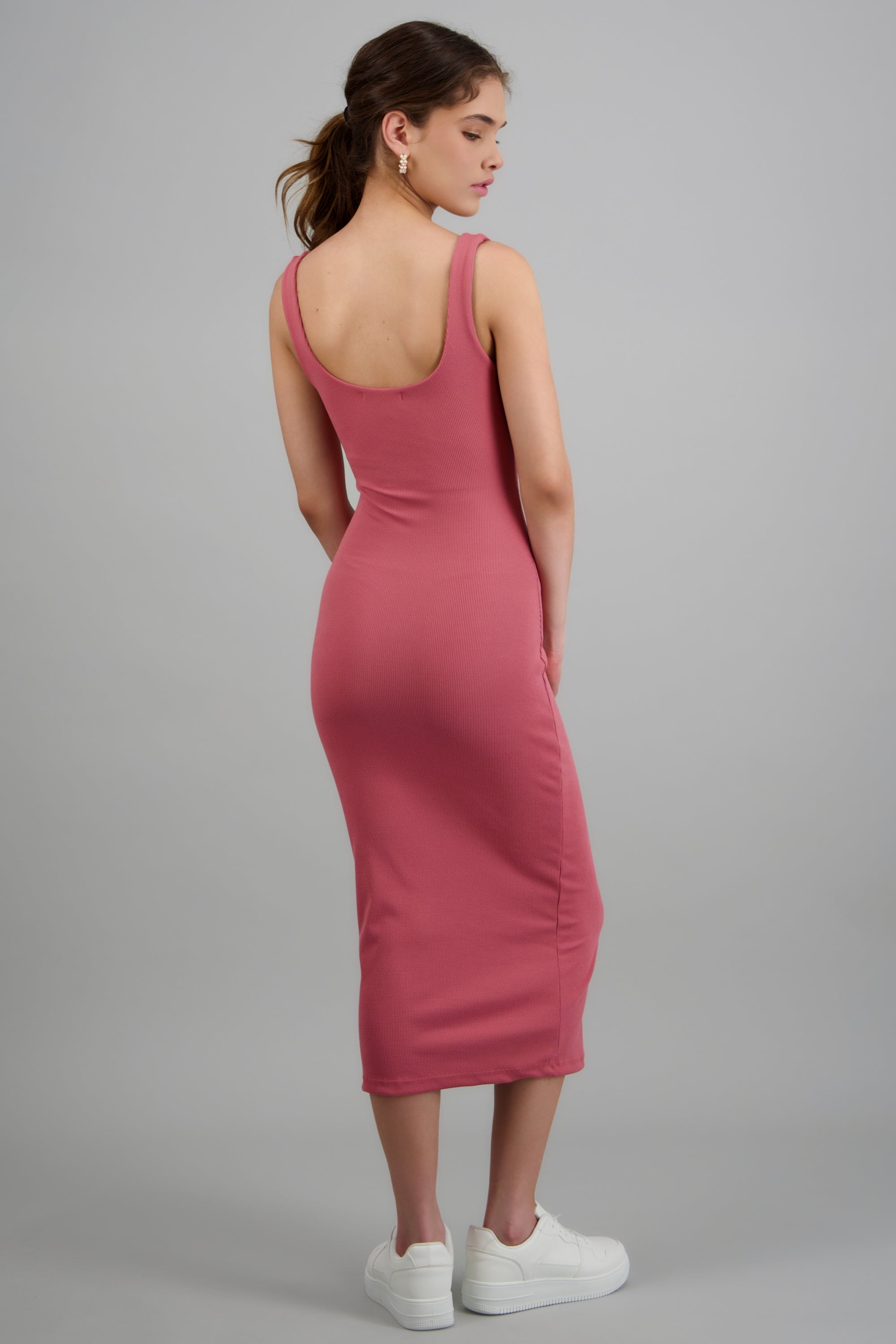 Vestido midi bodycon rib PALO DE ROSA