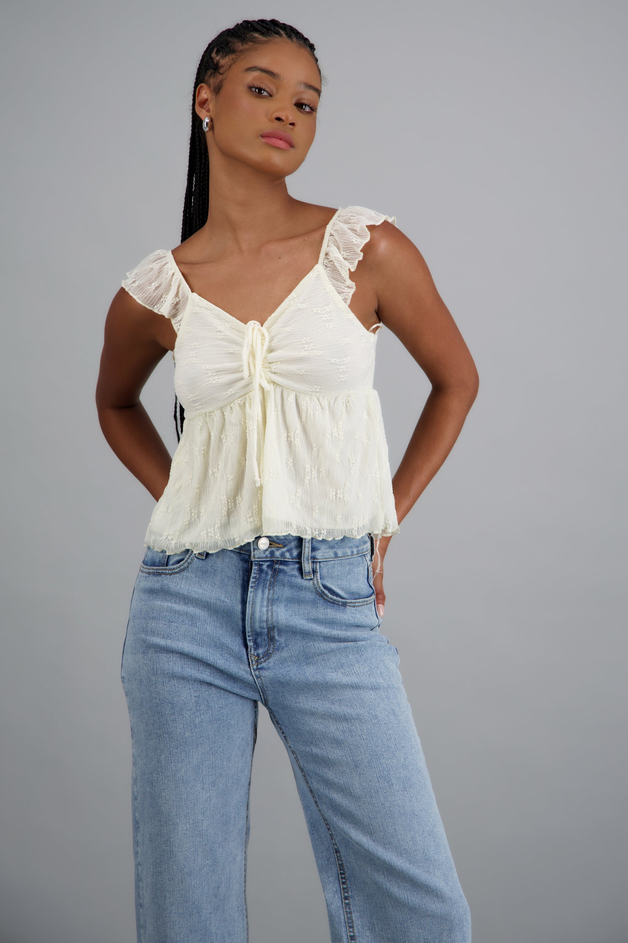 Blusa encaje det amarre CREMA