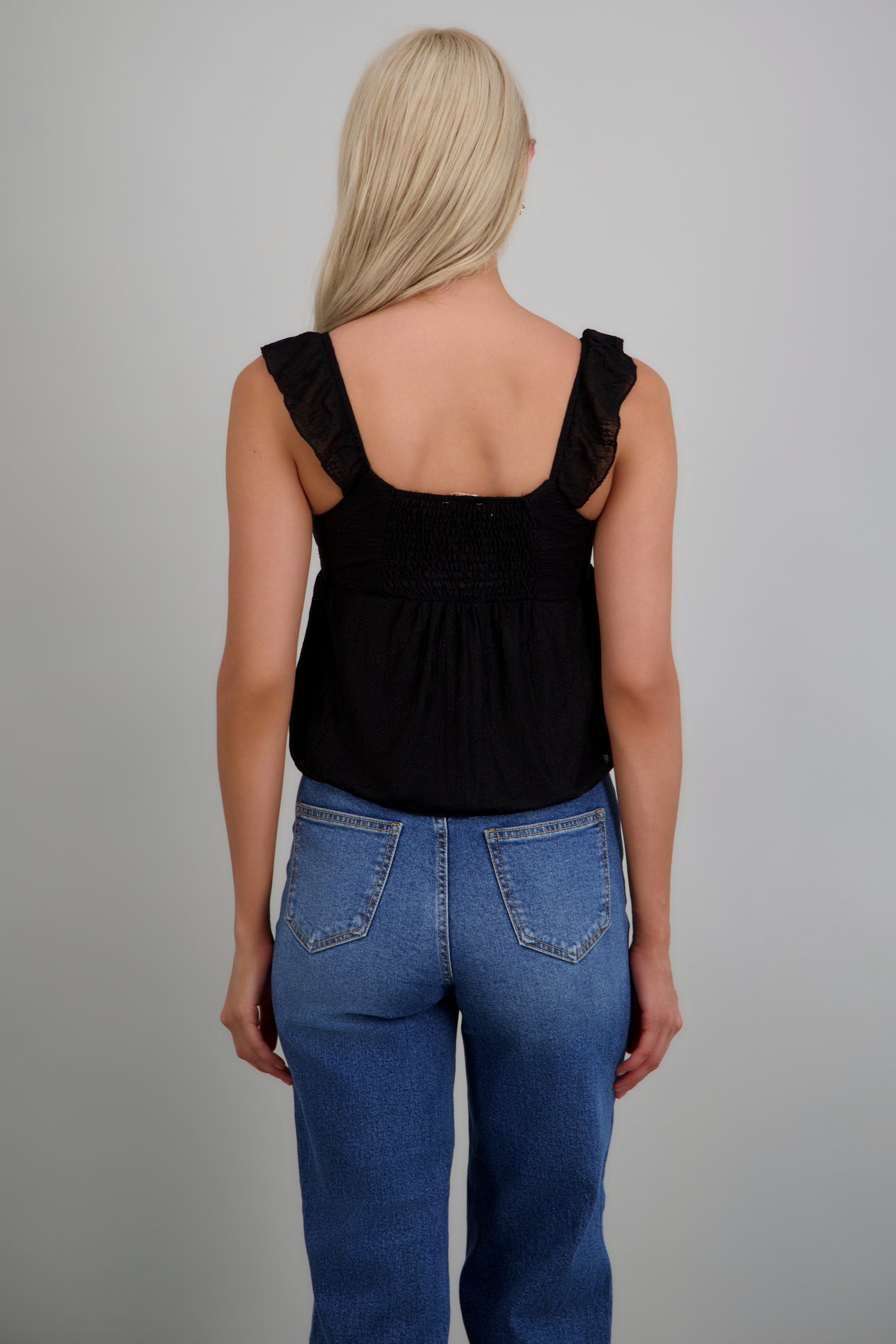 Blusa encaje det amarre NEGRO