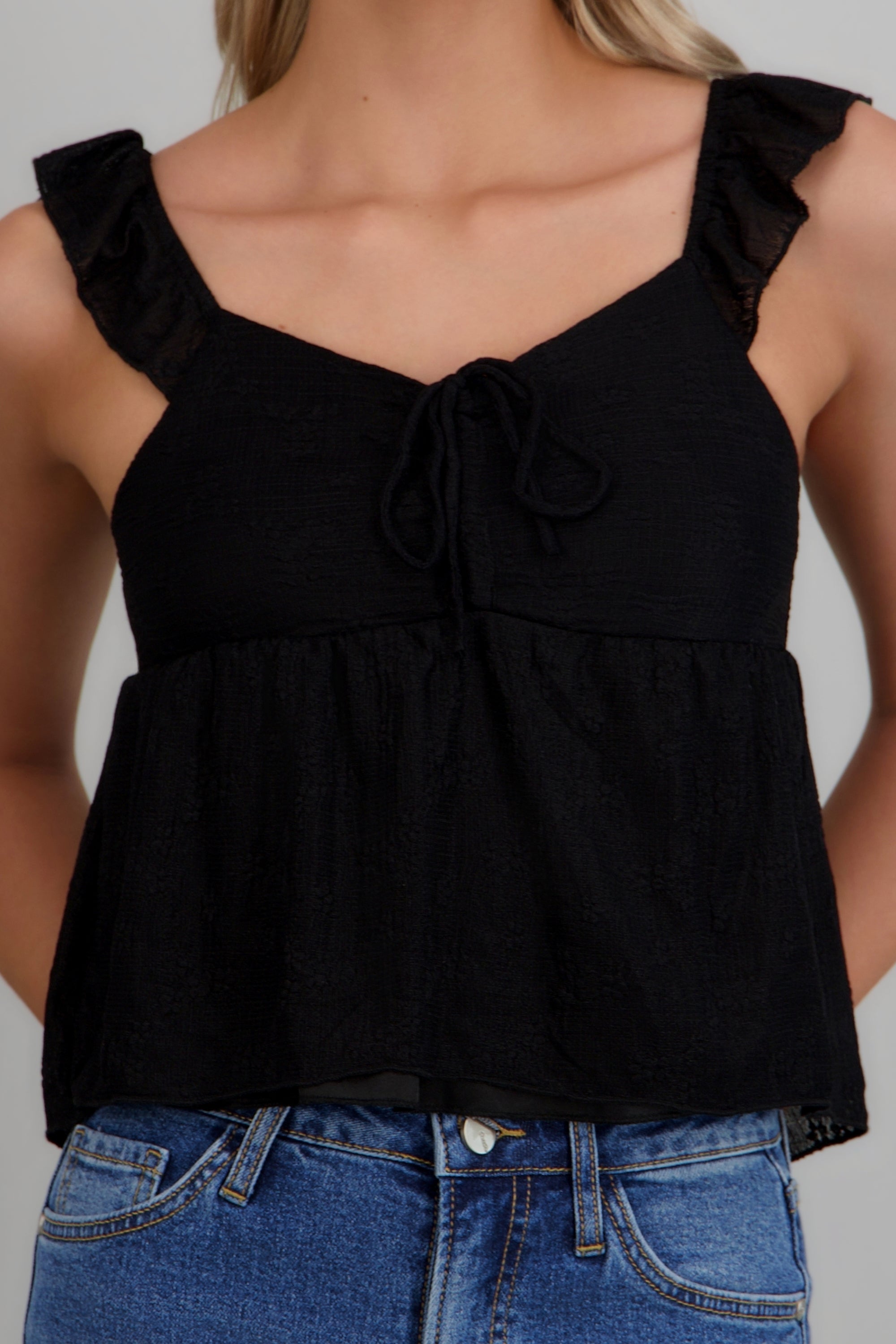 Blusa encaje det amarre NEGRO