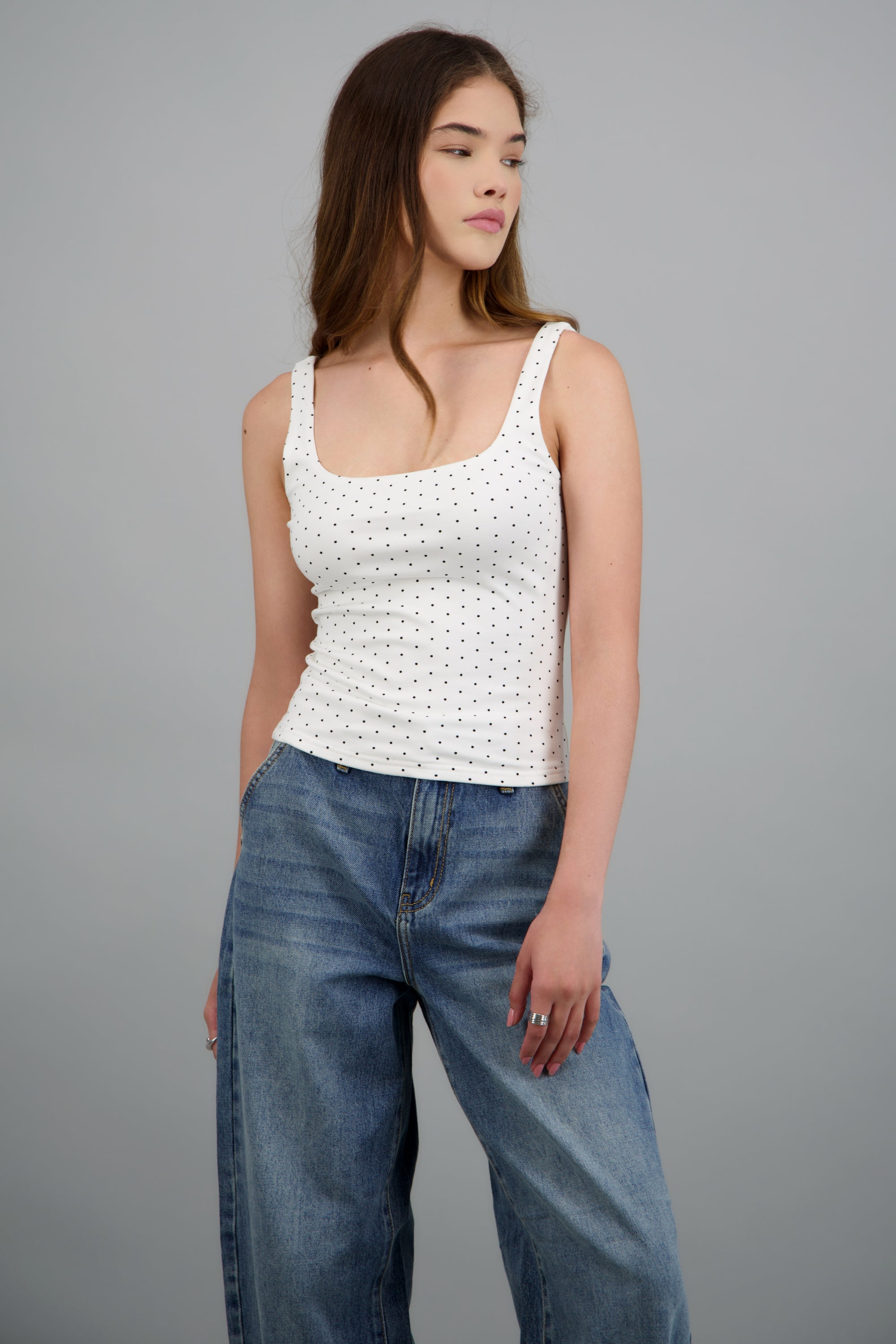 Top doble tela polka dots BLANCO COMBO