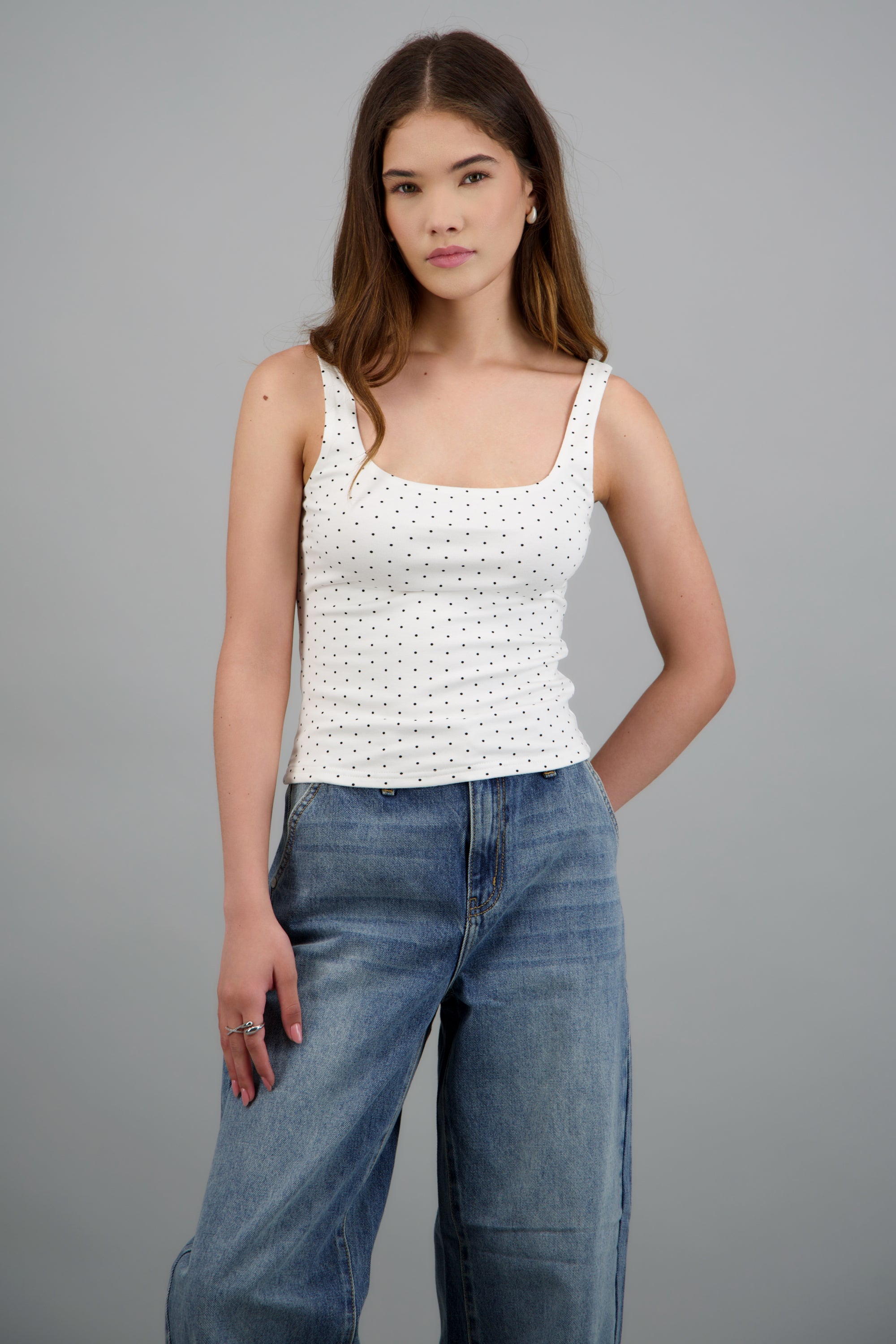 Top doble tela polka dots BLANCO COMBO