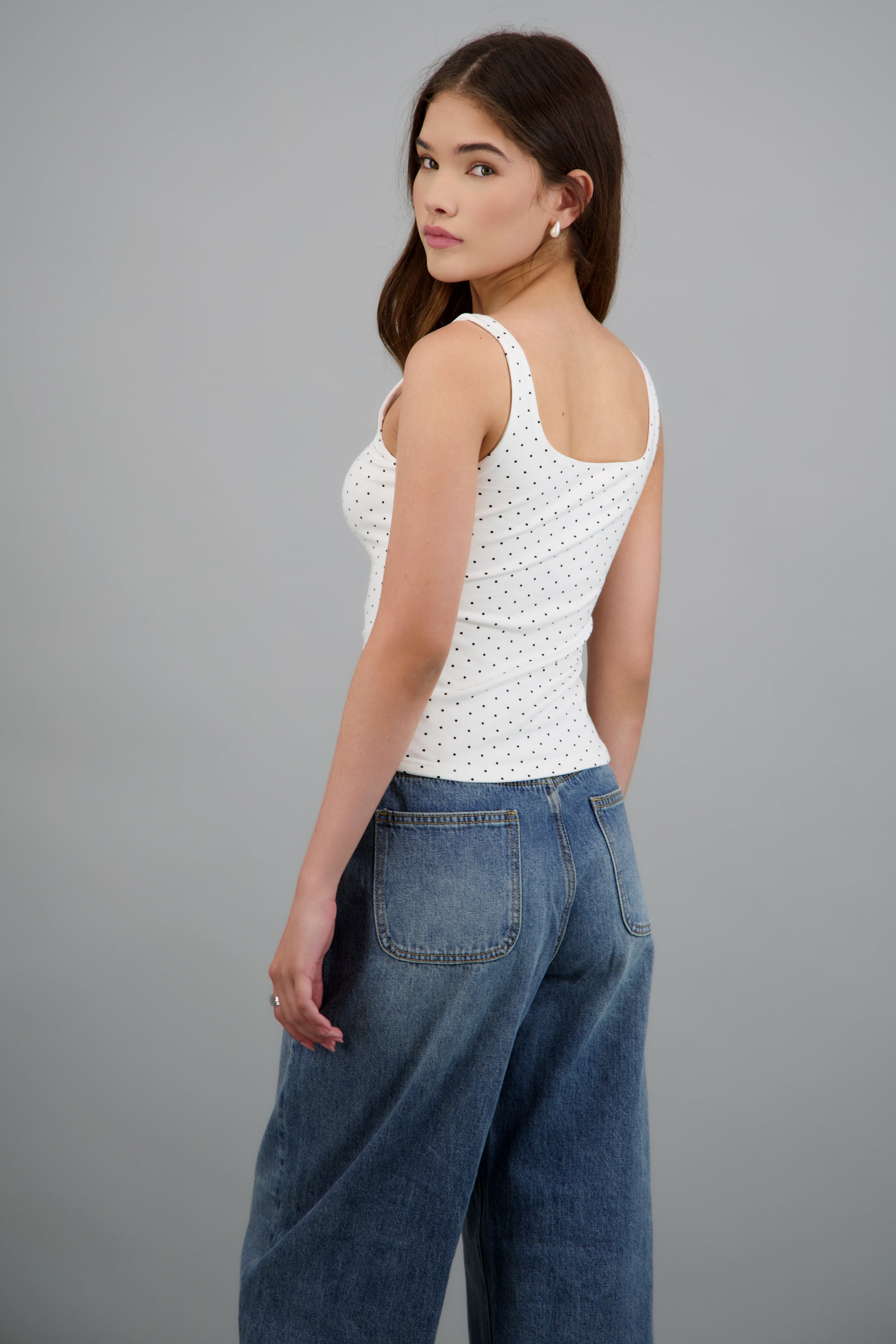 Top doble tela polka dots BLANCO COMBO