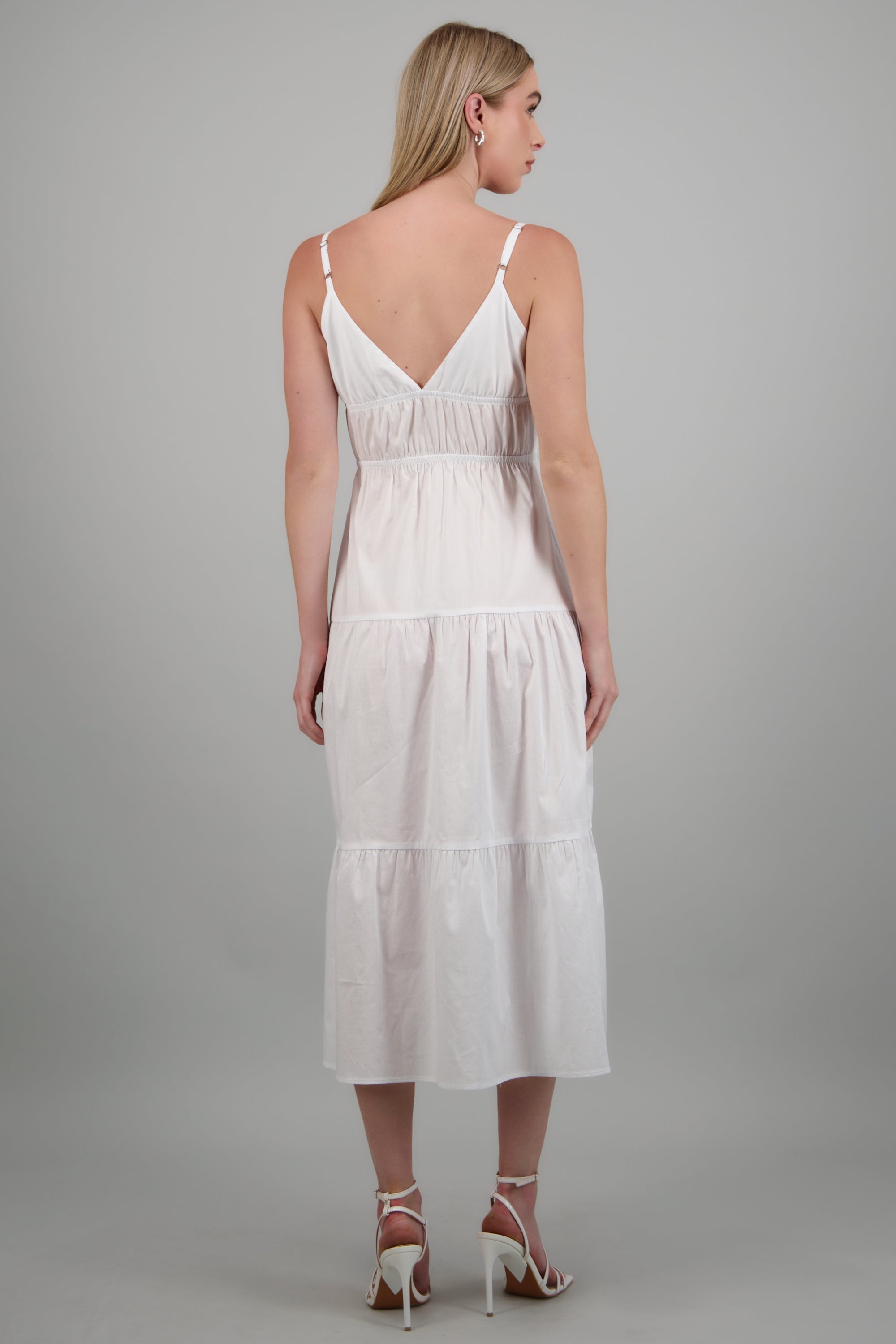 Vestido midi tirantes detalle olanes BLANCO