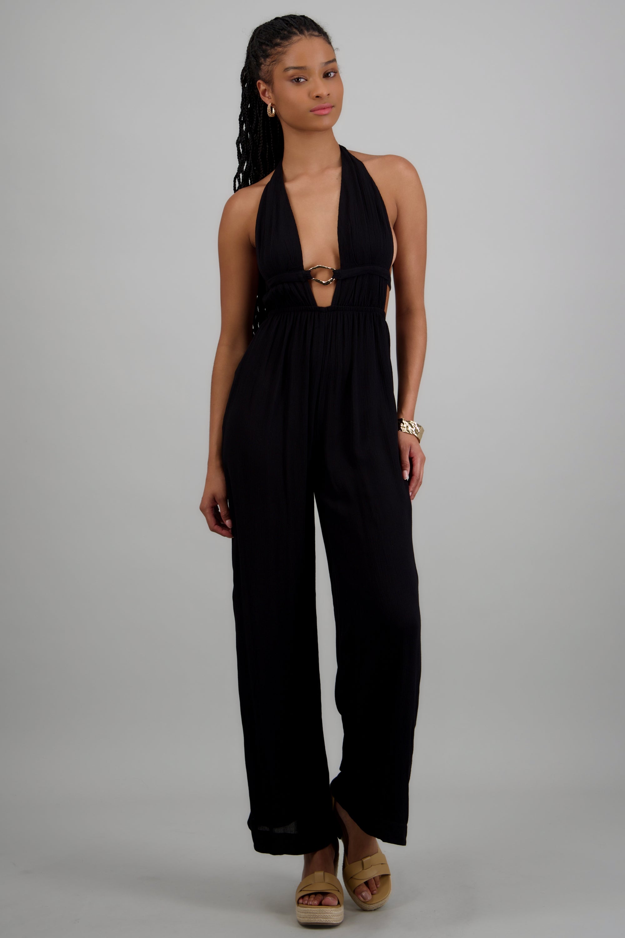 Jumpsuit halter detalle aro metalico NEGRO