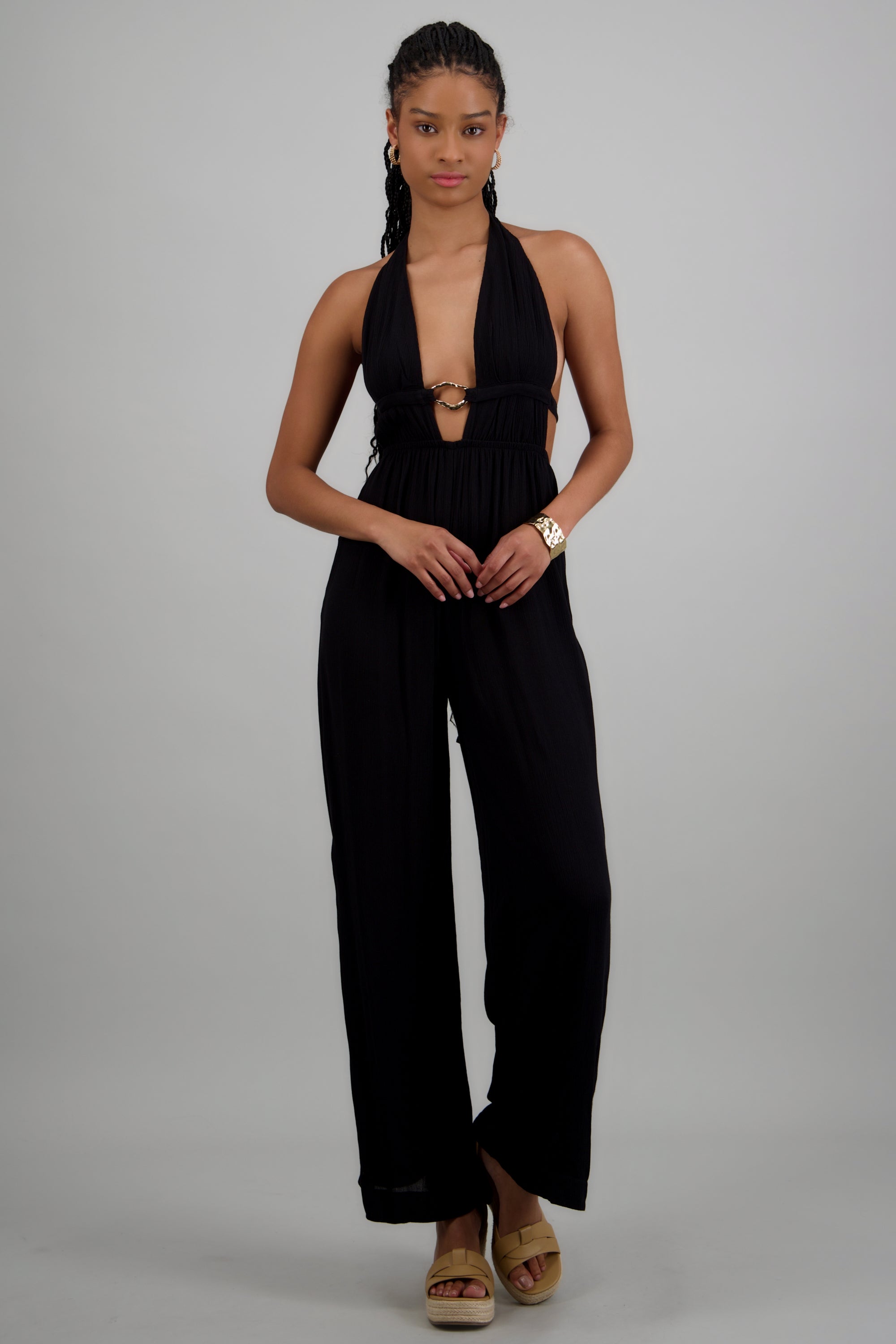 Jumpsuit halter detalle aro metalico NEGRO