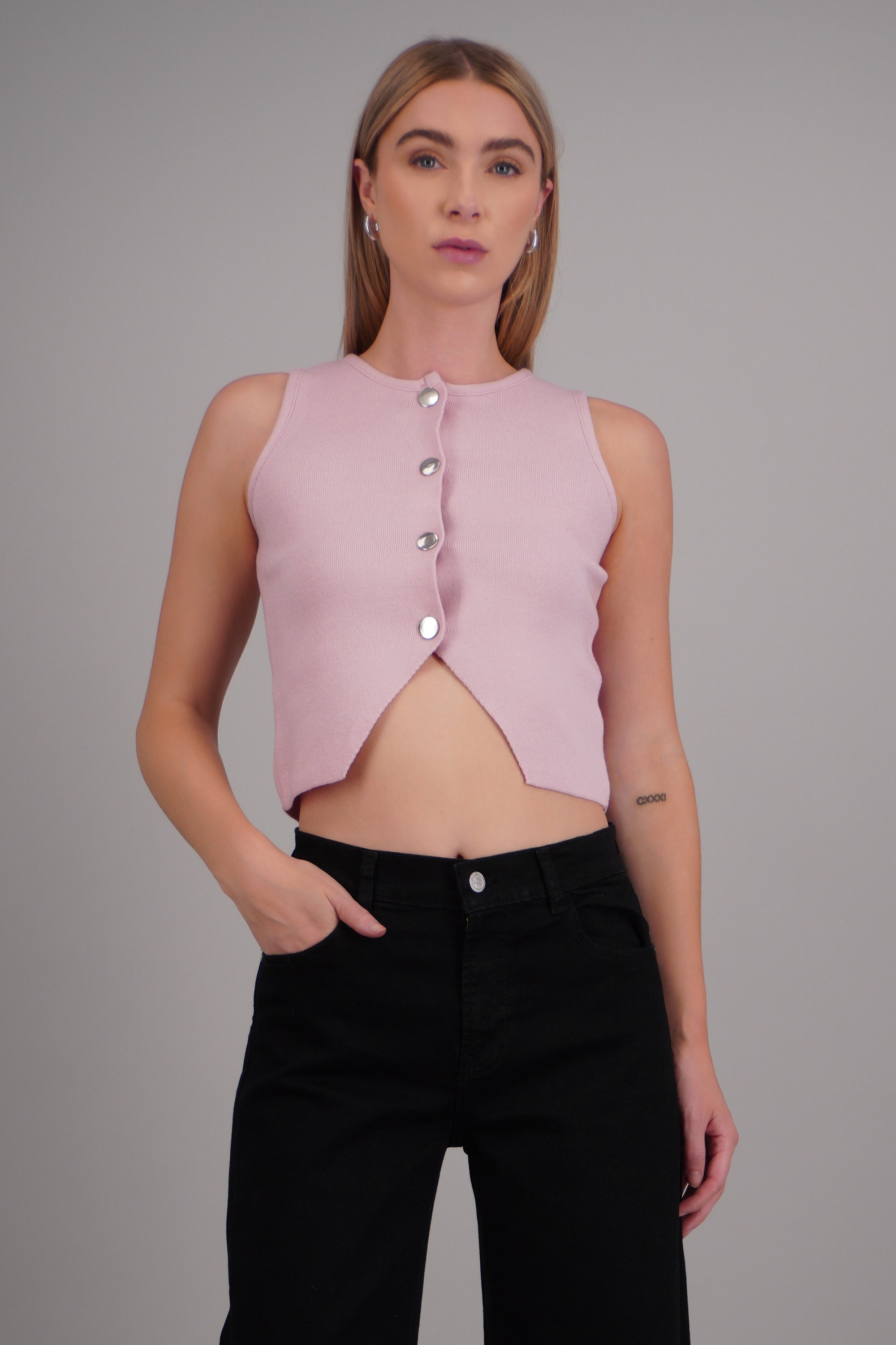 Chaleco detalle abertura liso ROSA PASTEL