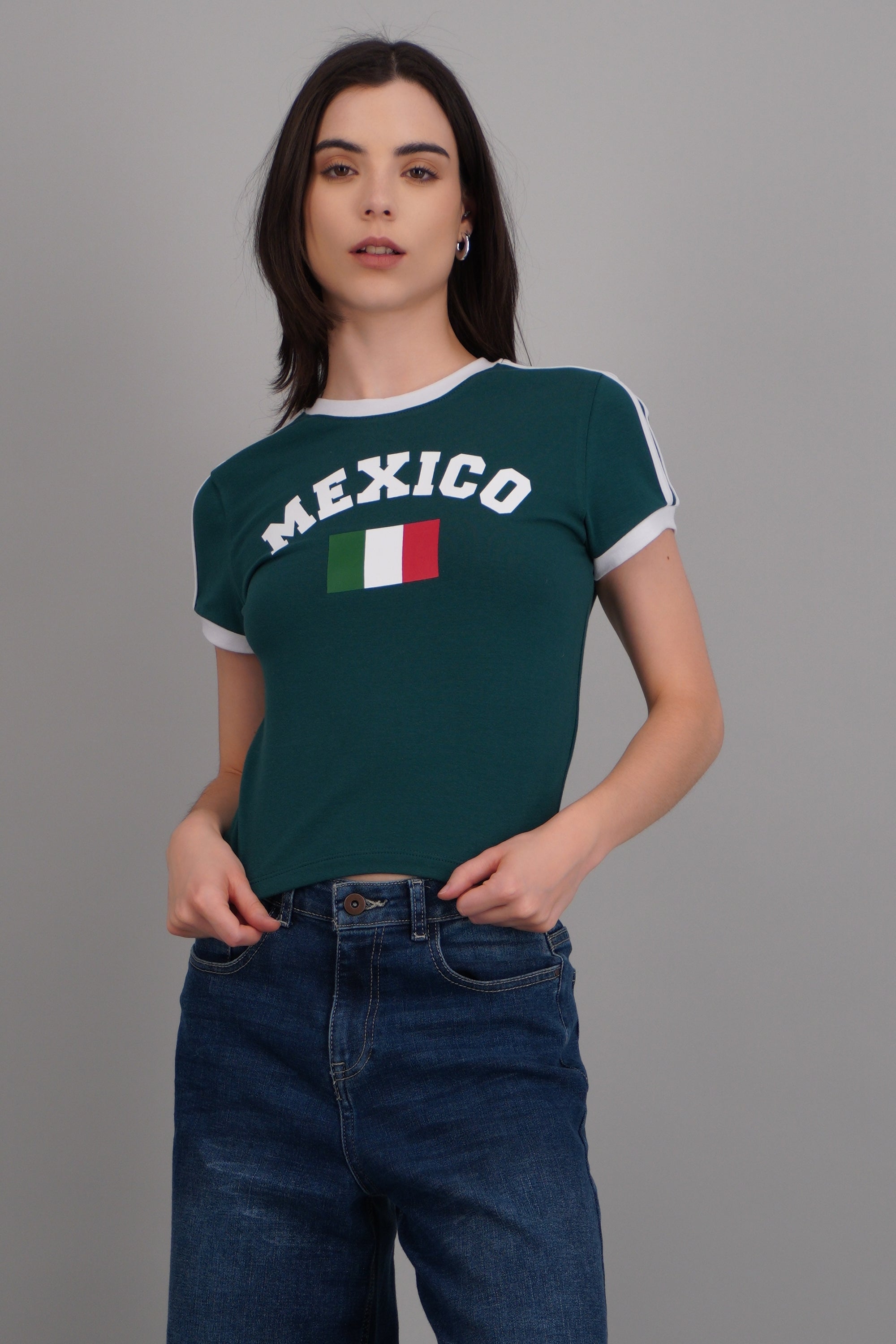 Playera corta contraste México VERDE BOTELLA