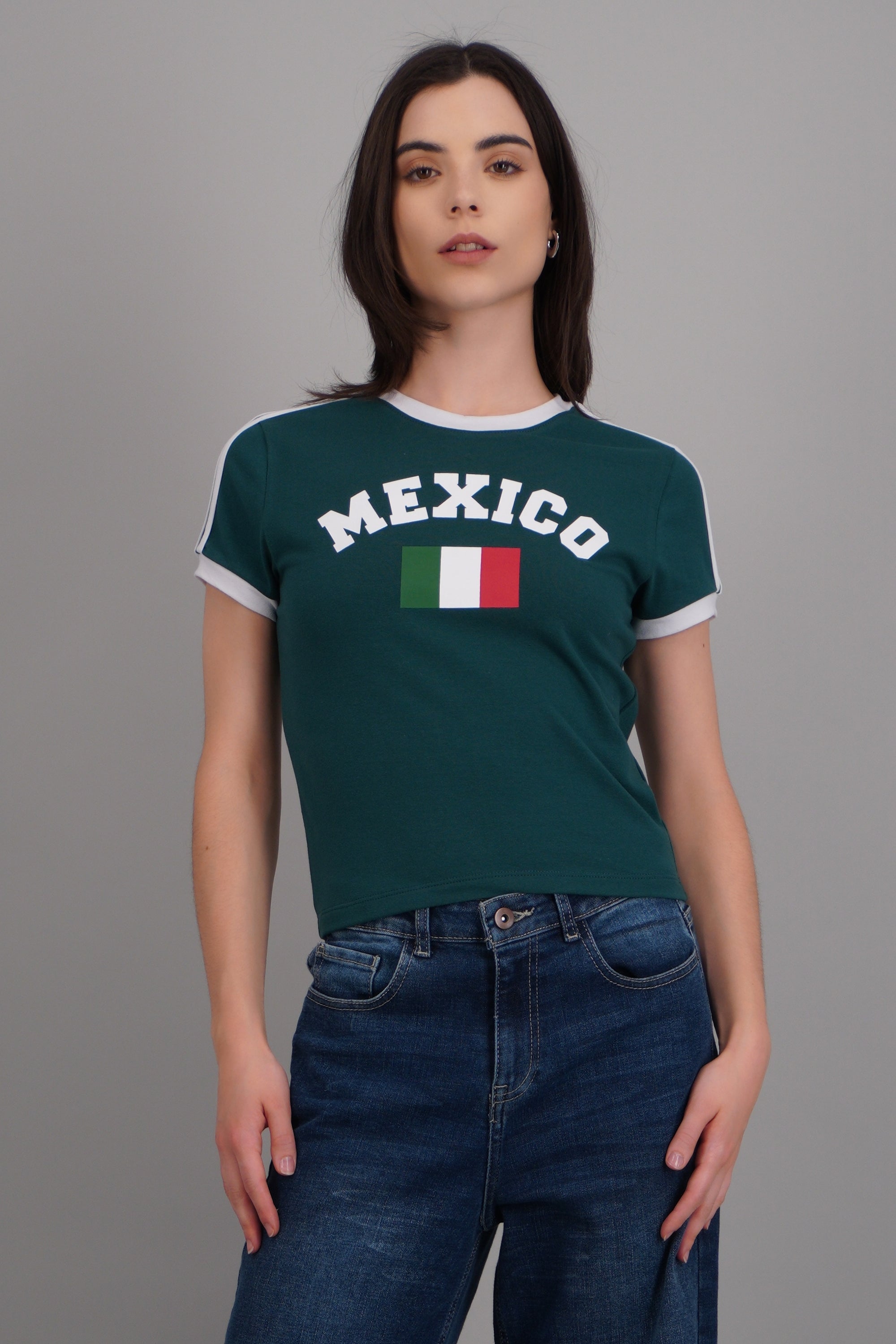 Playera corta contraste México VERDE BOTELLA