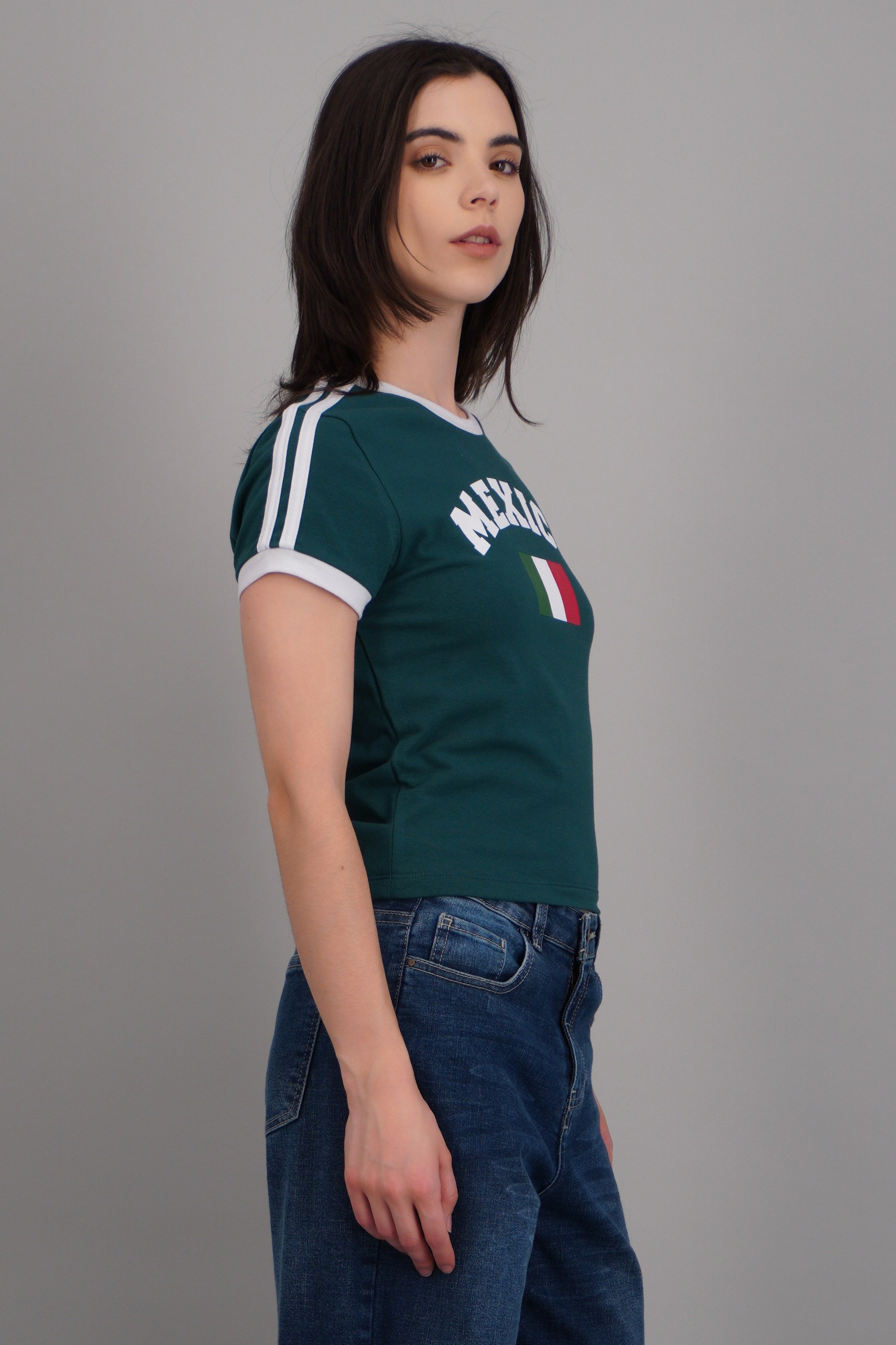 Playera corta contraste México VERDE BOTELLA