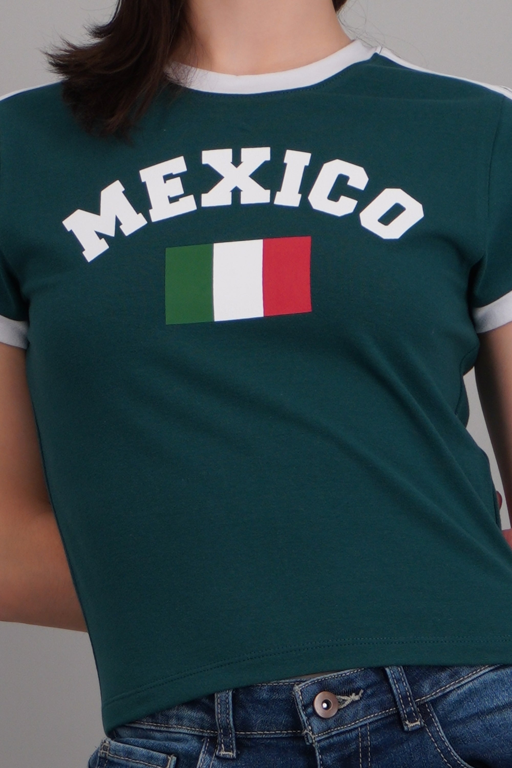 Playera corta contraste México VERDE BOTELLA