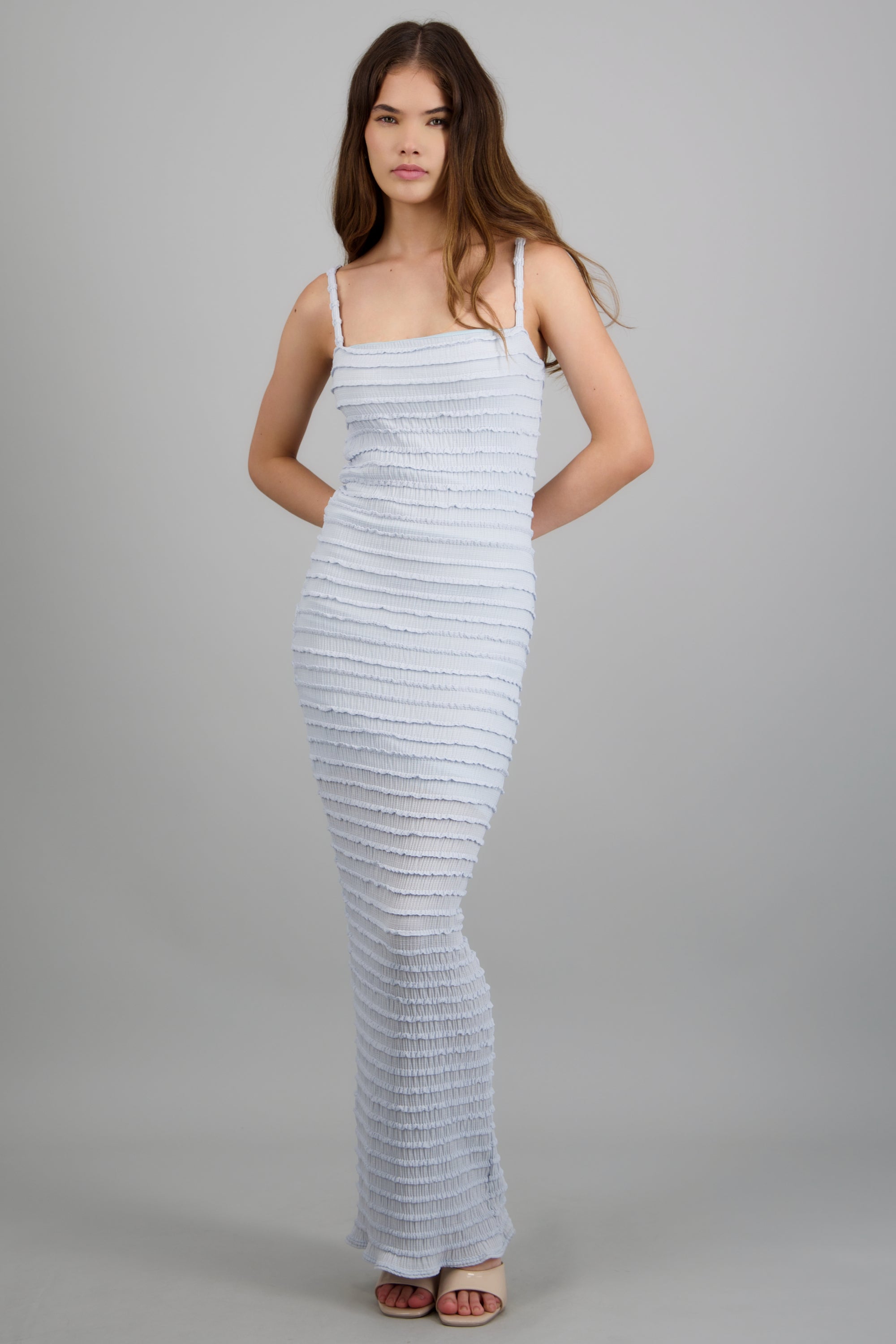 Vestido maxi tirantes detalle textura AZUL PASTEL