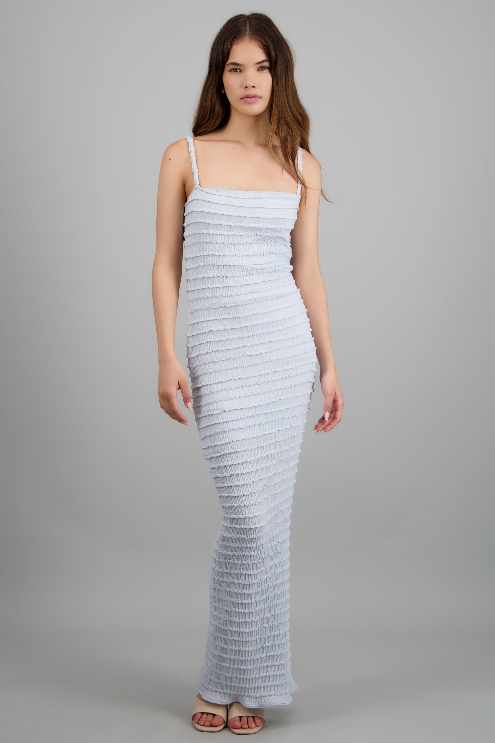 Vestido maxi tirantes detalle textura AZUL PASTEL