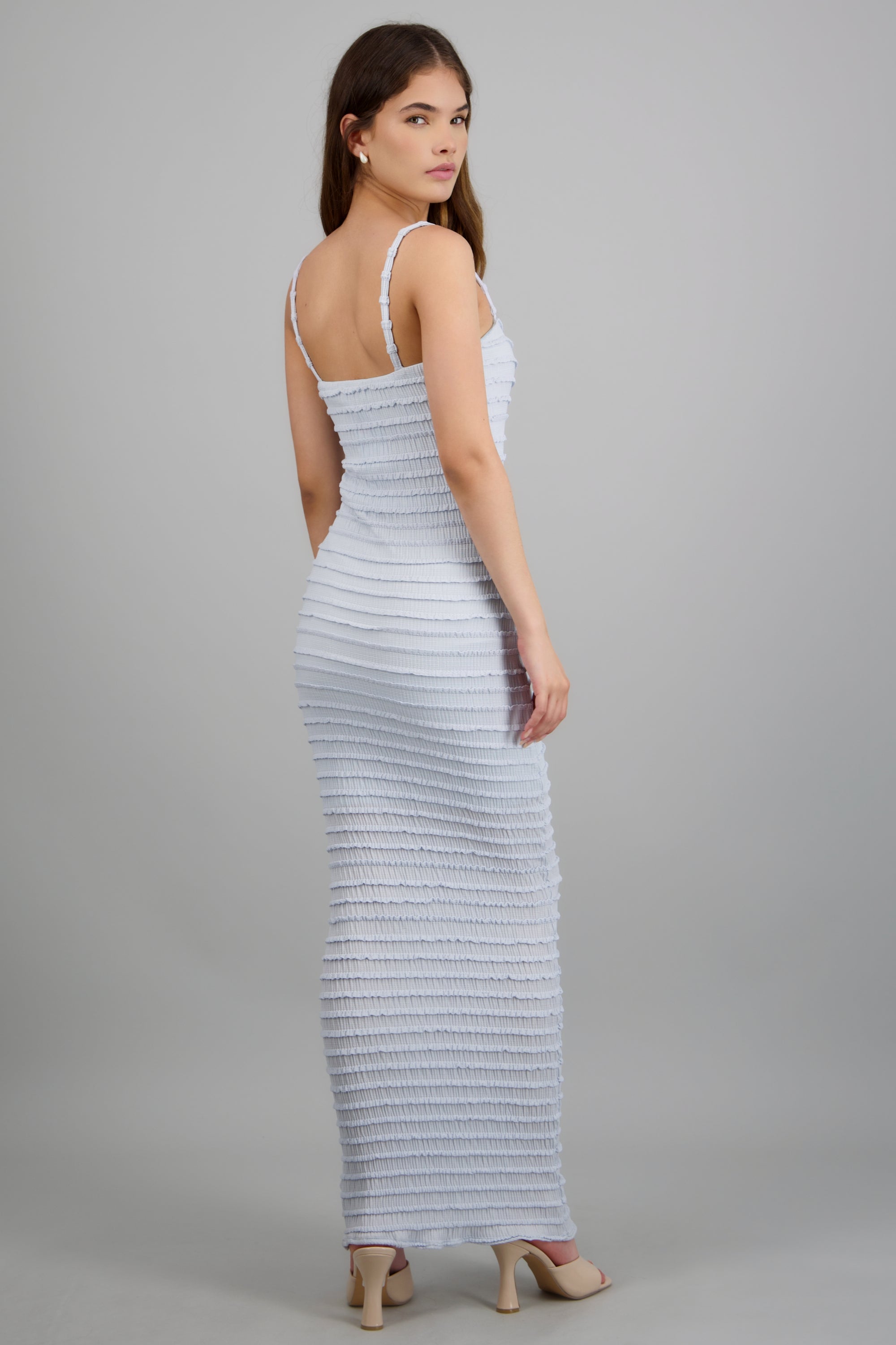 Vestido maxi tirantes detalle textura AZUL PASTEL