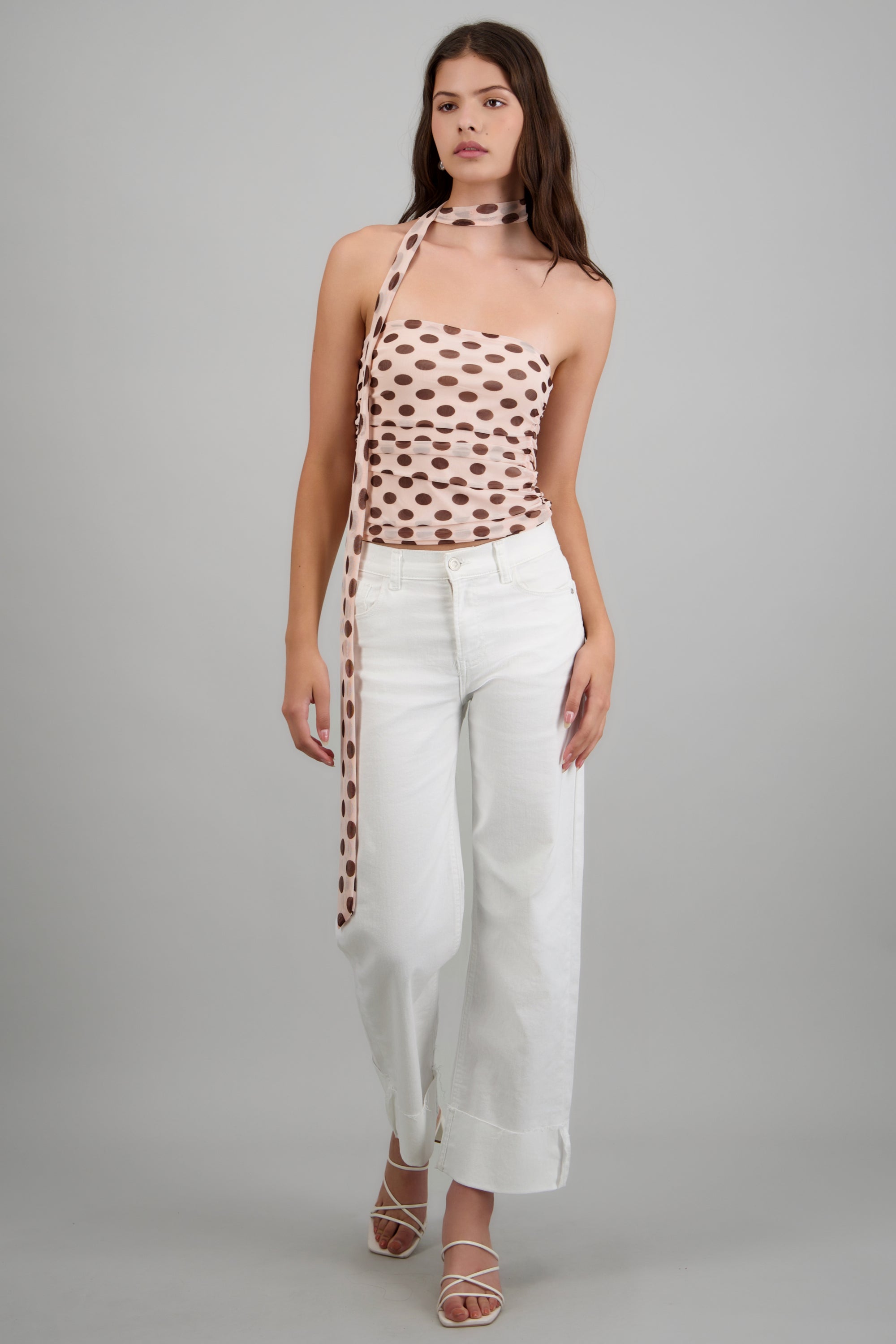 Top strapples drapeado detalle bufanda polka ROSA COMBO