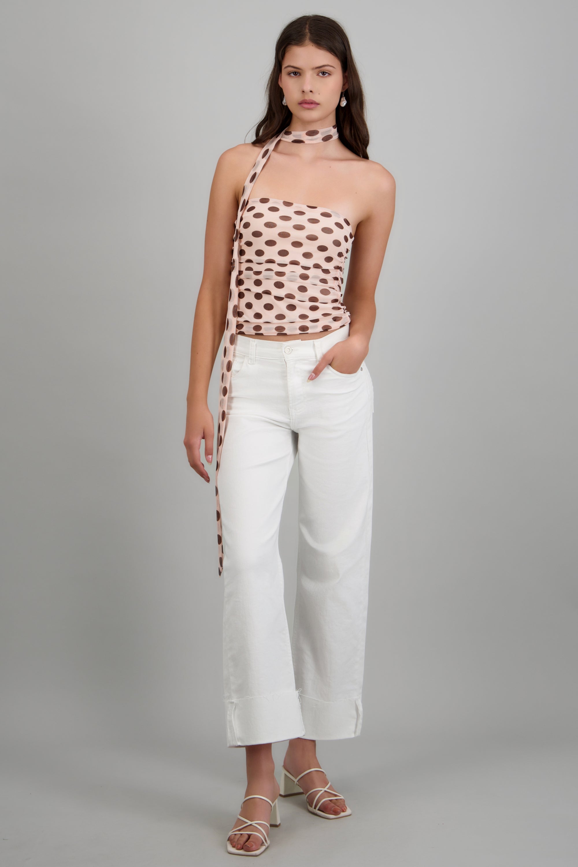 Top strapples drapeado detalle bufanda polka ROSA COMBO