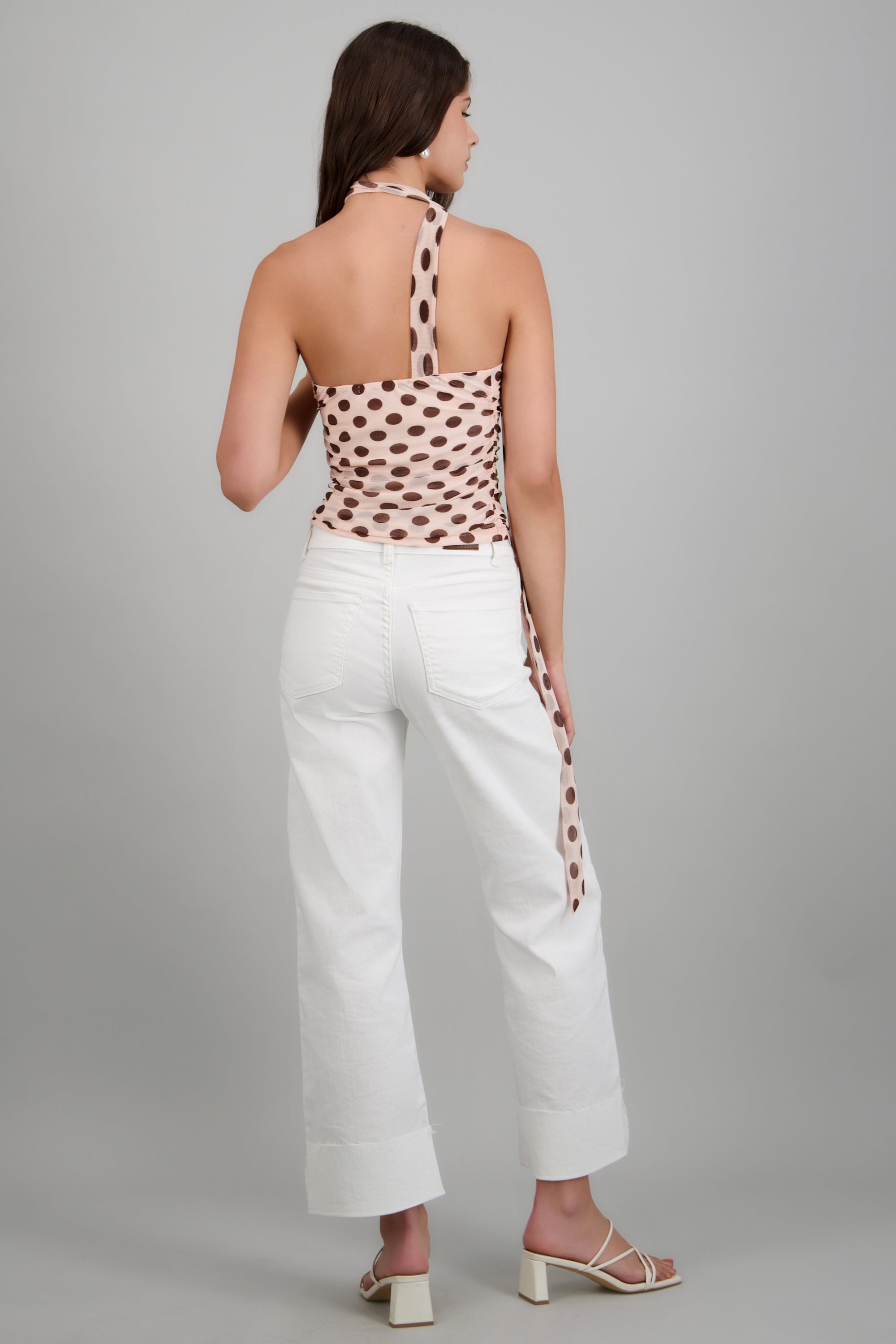 Top strapples drapeado detalle bufanda polka ROSA COMBO