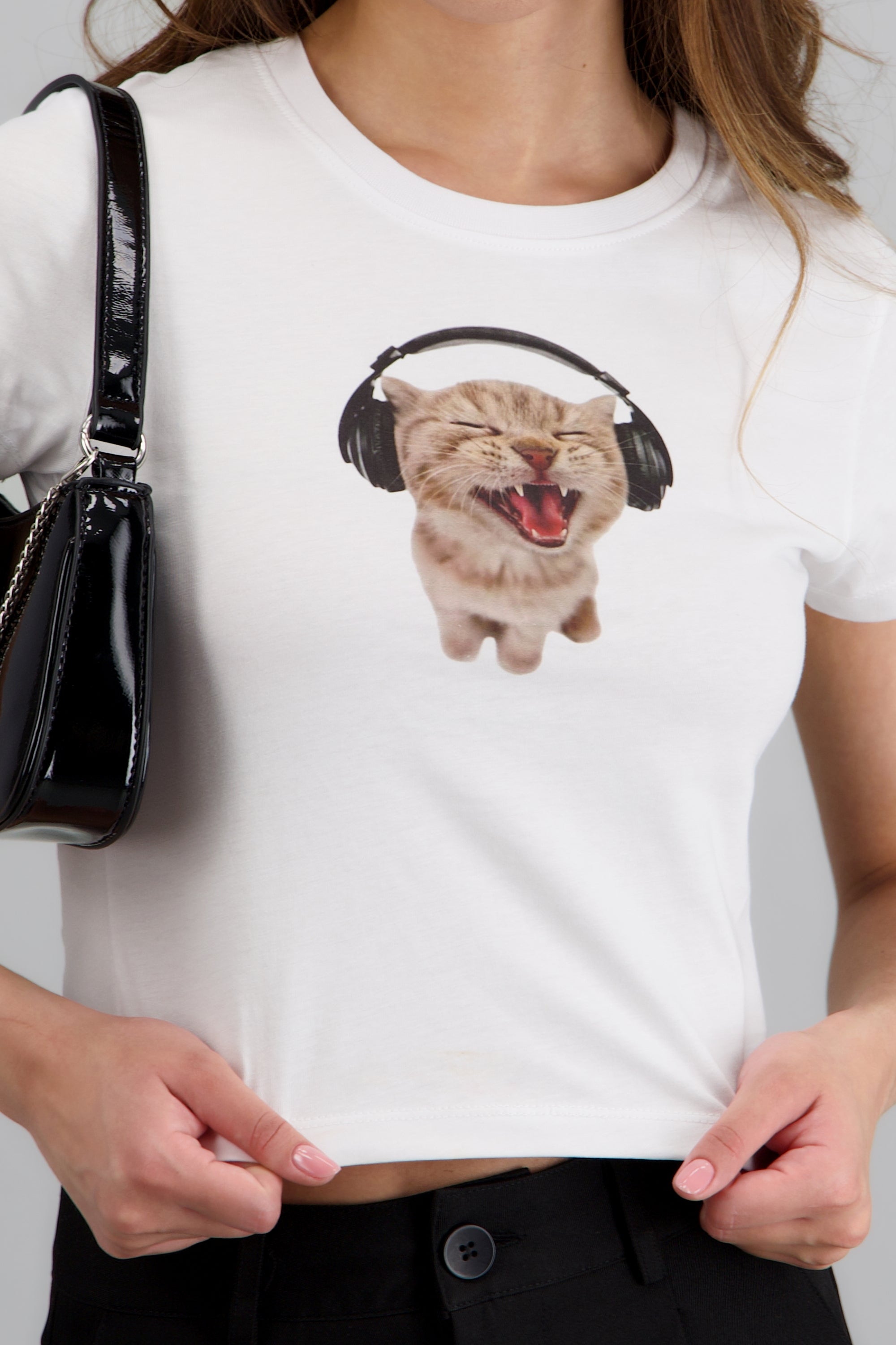 Baby tee gattito con audífonos BLANCO