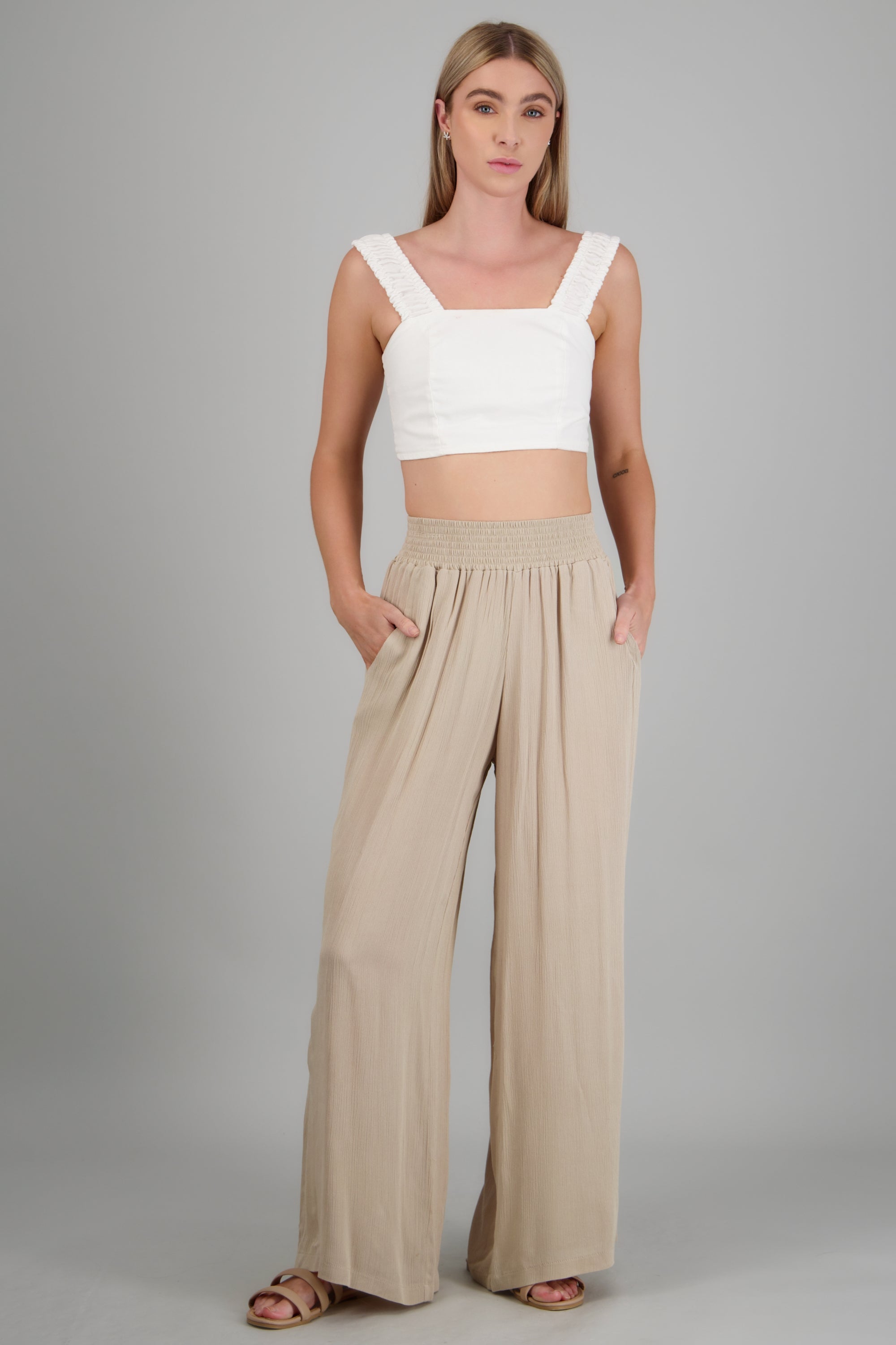 Pantalon ligero con pretina ancha BEIGE