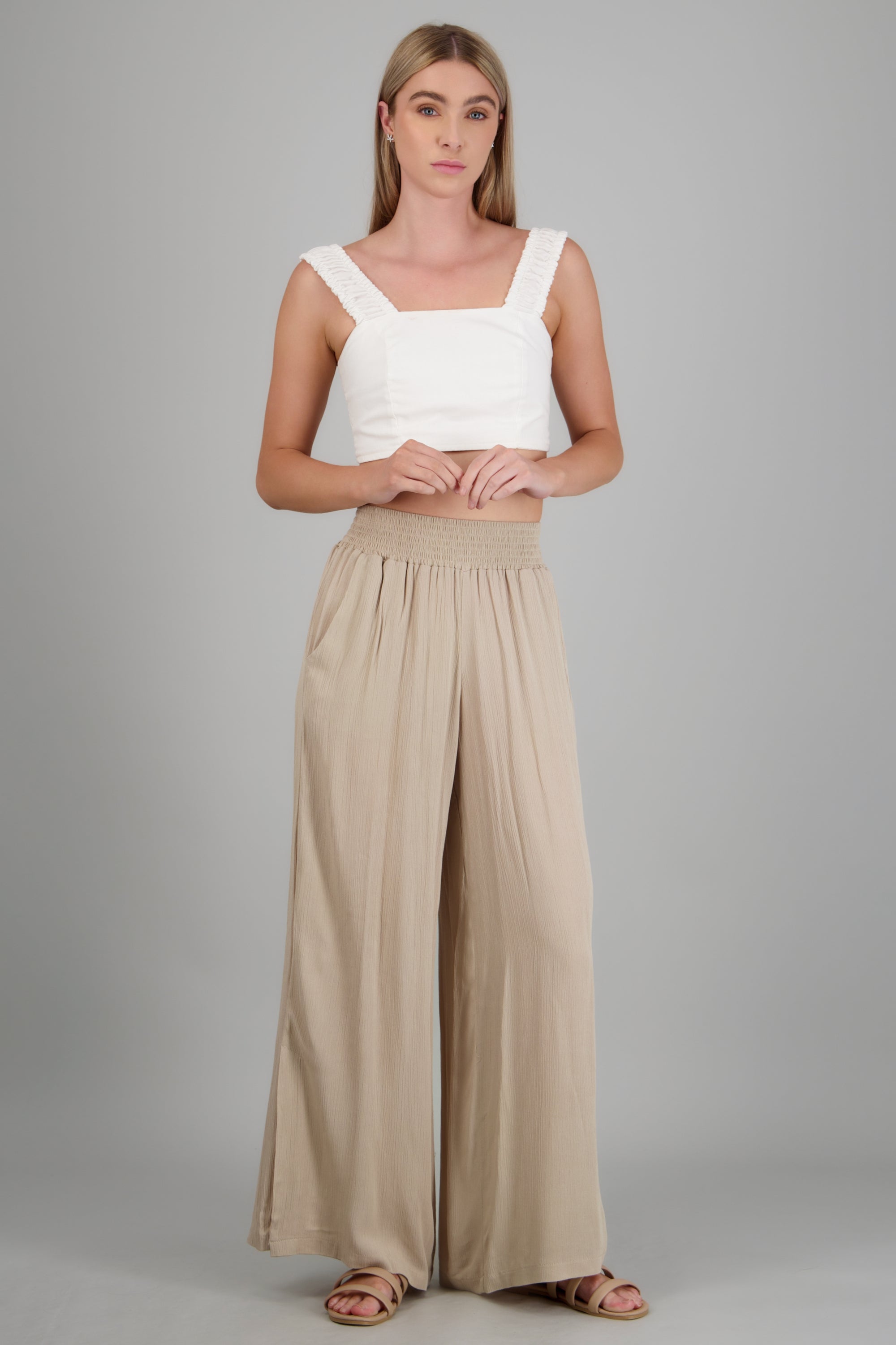 Pantalon ligero con pretina ancha BEIGE