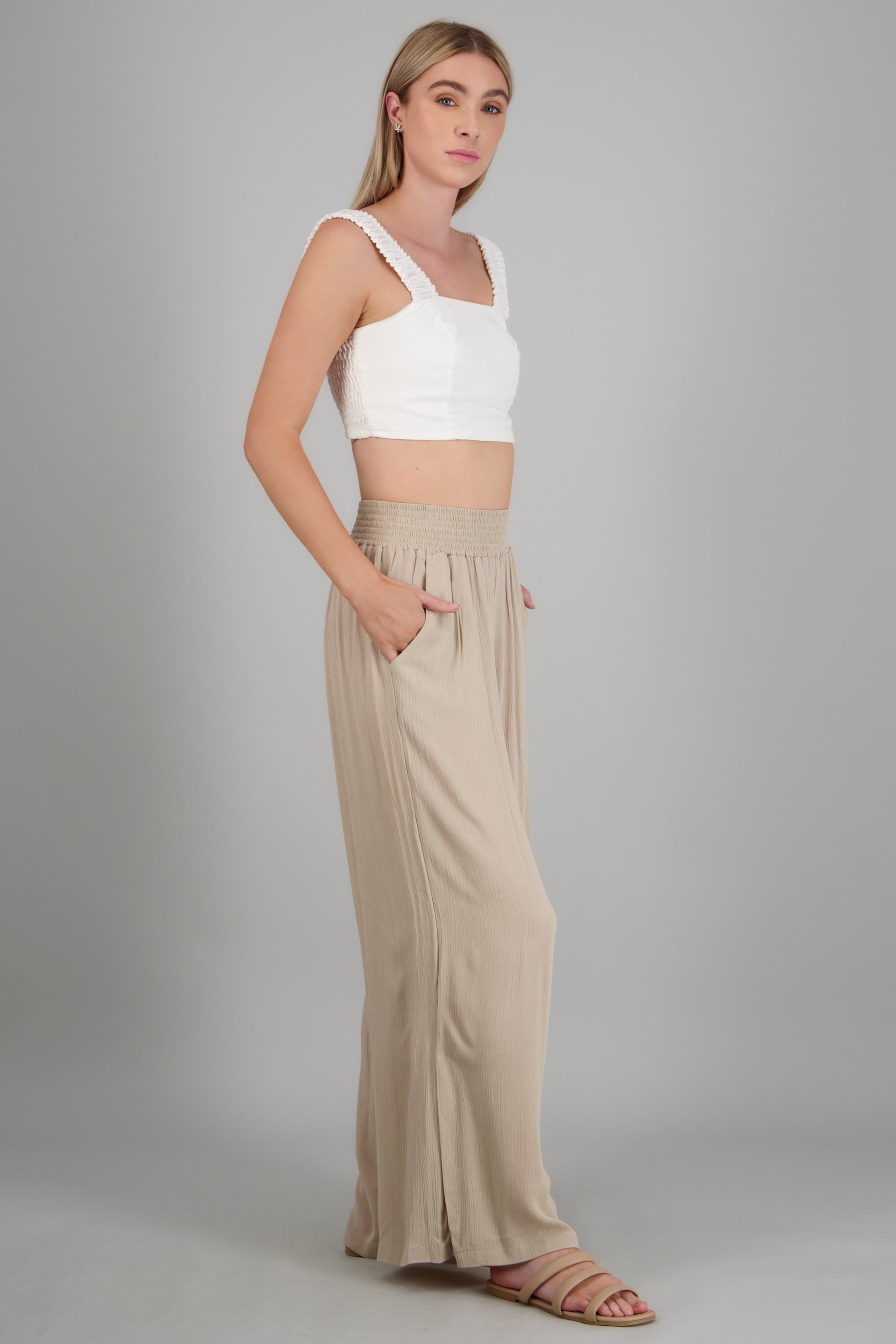 Pantalon ligero con pretina ancha BEIGE