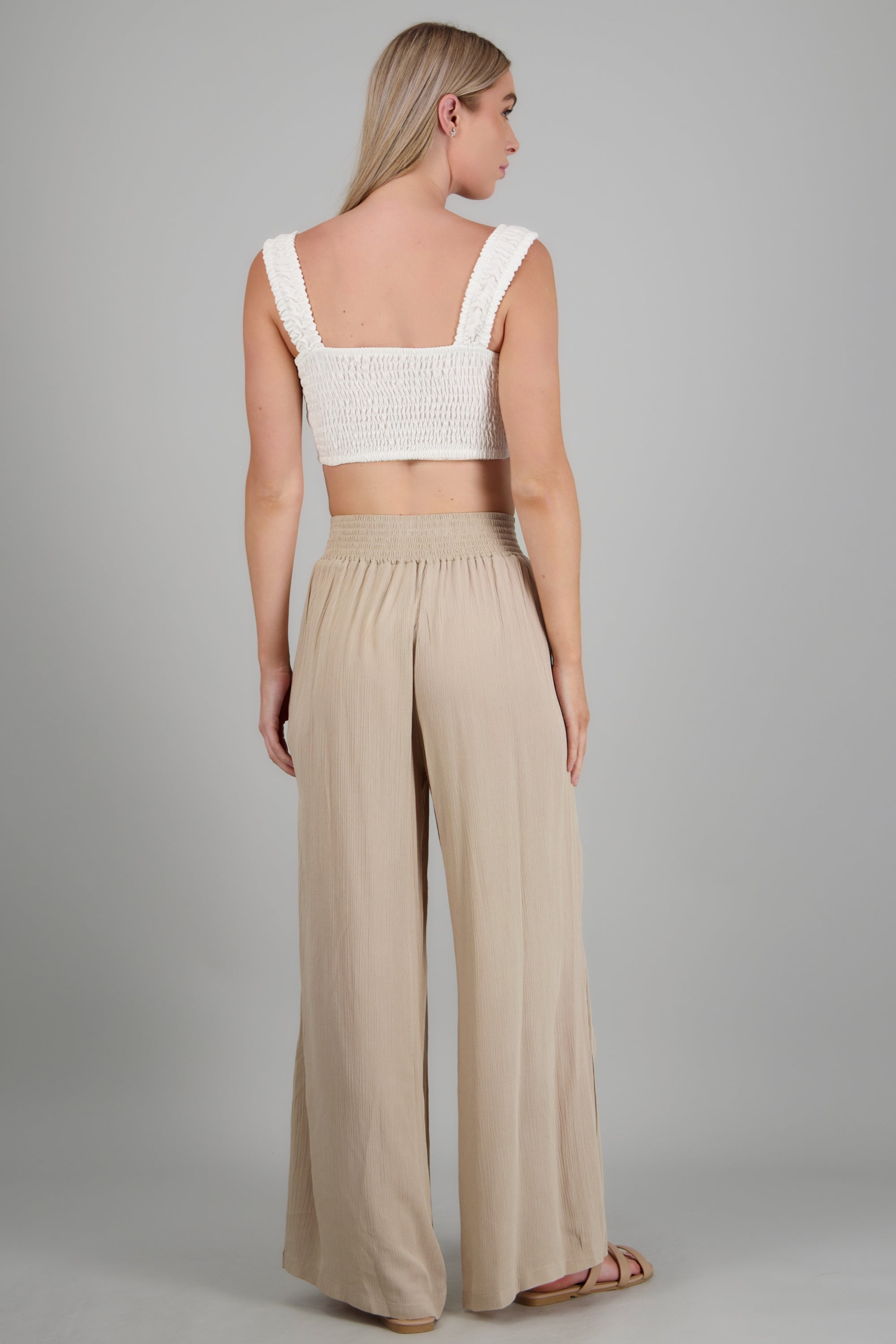 Pantalon ligero con pretina ancha BEIGE
