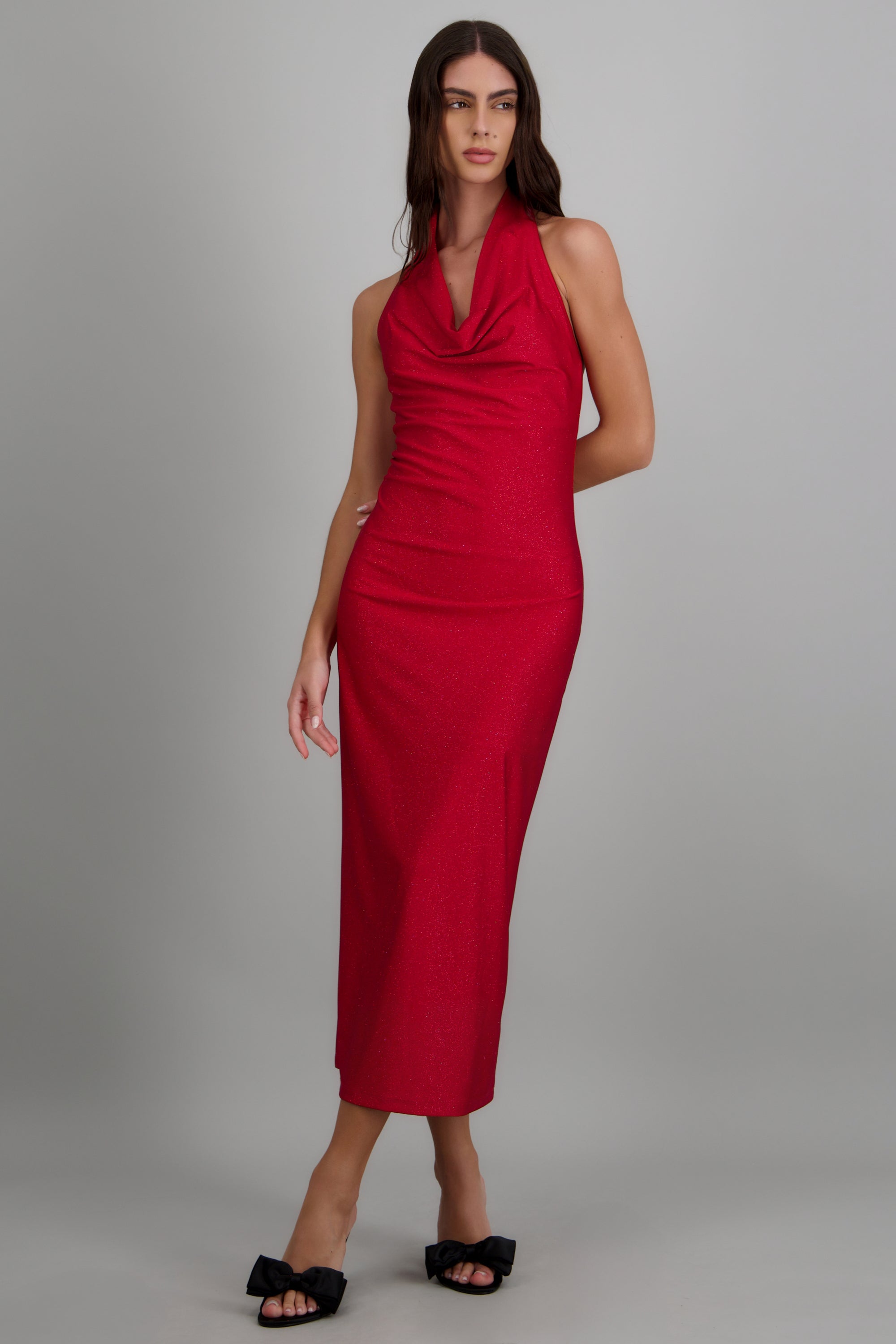 Vestido midi halter brillos ROJO