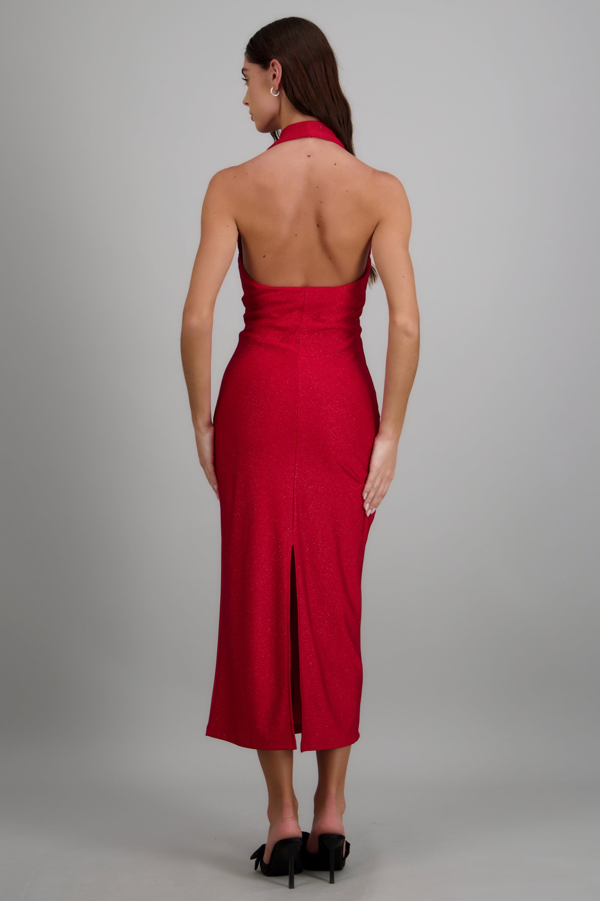 Vestido midi halter brillos ROJO