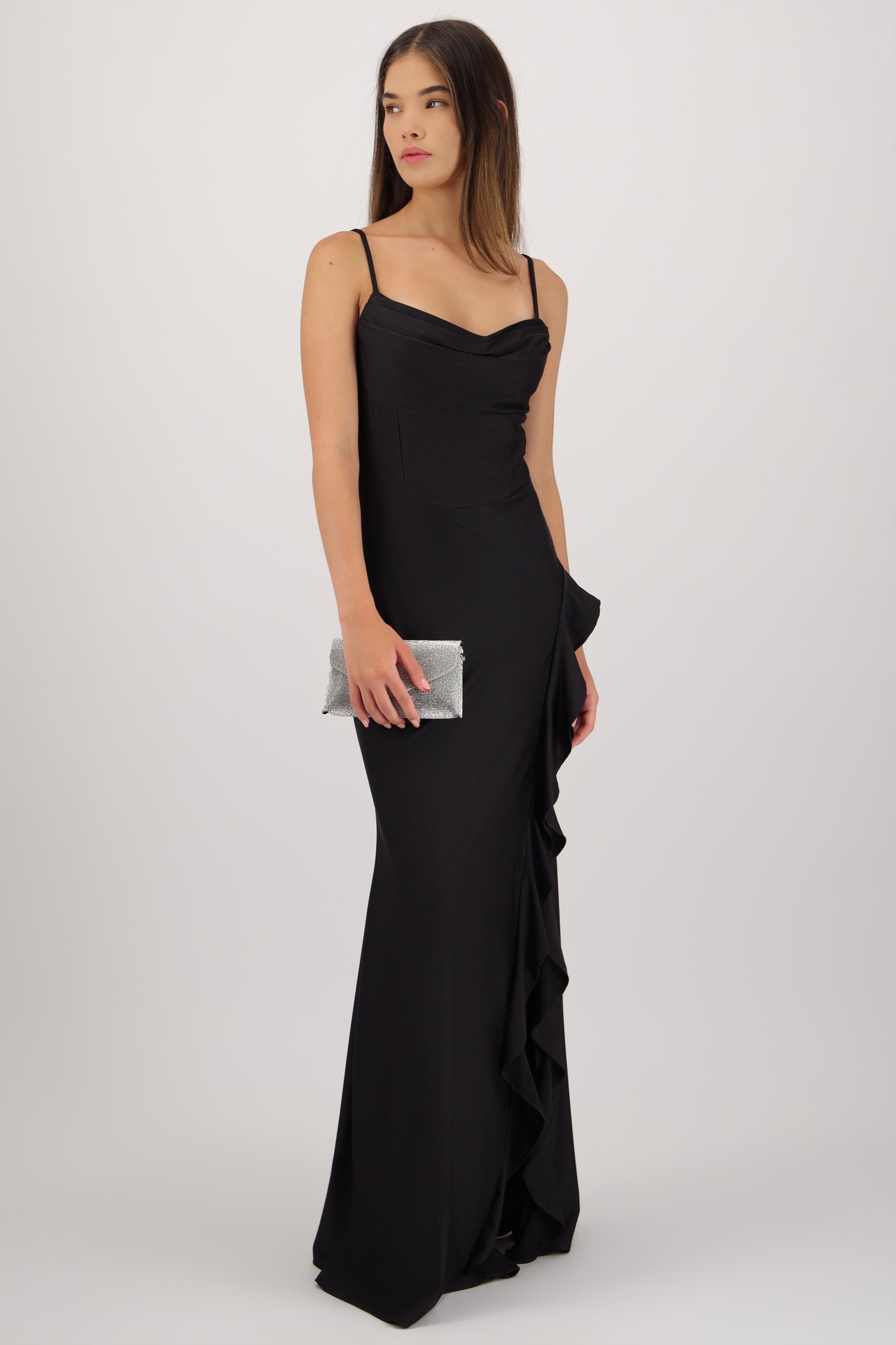 Vestido maxi detalle olan NEGRO