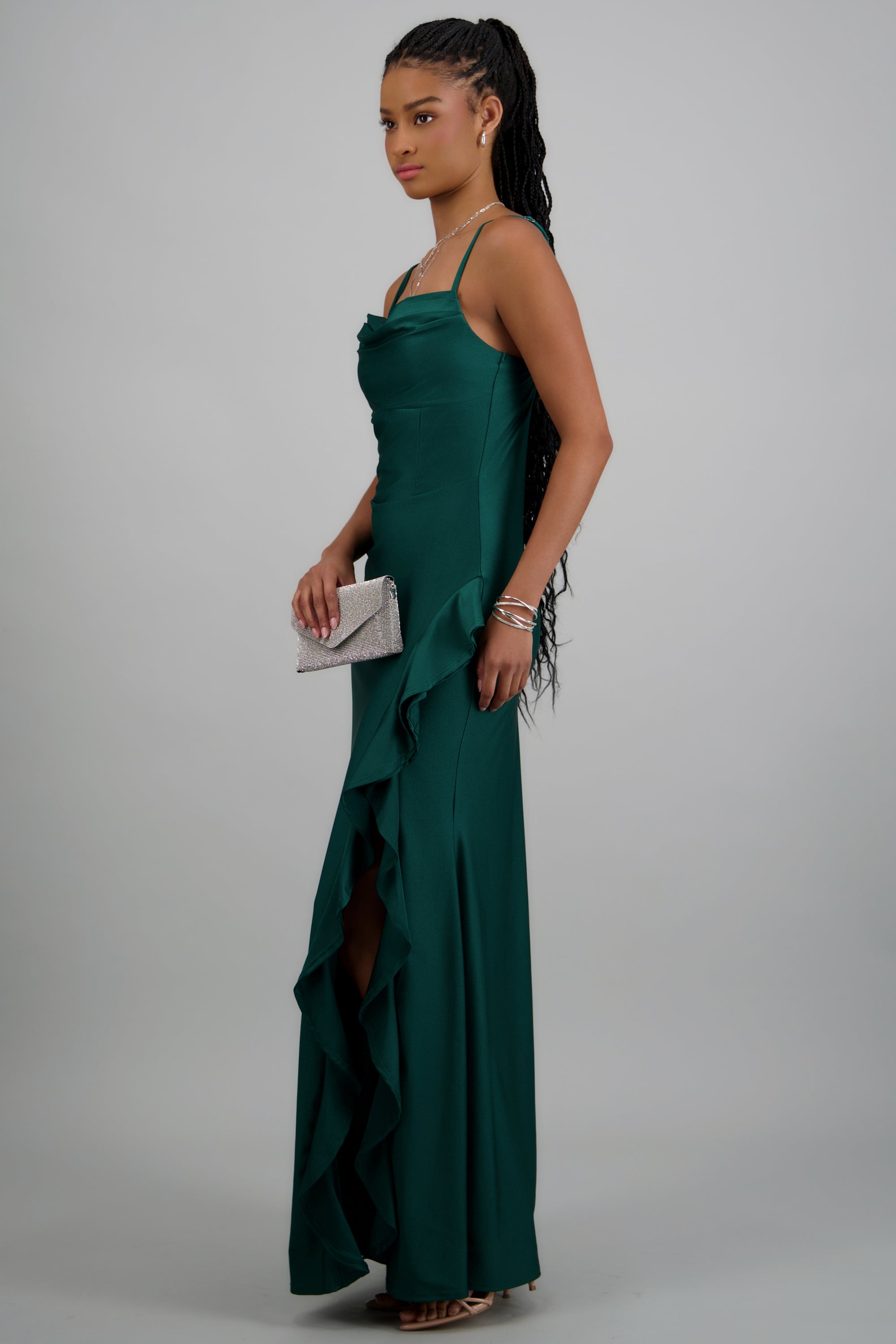 Vestido maxi detalle olan VERDE CAZADOR