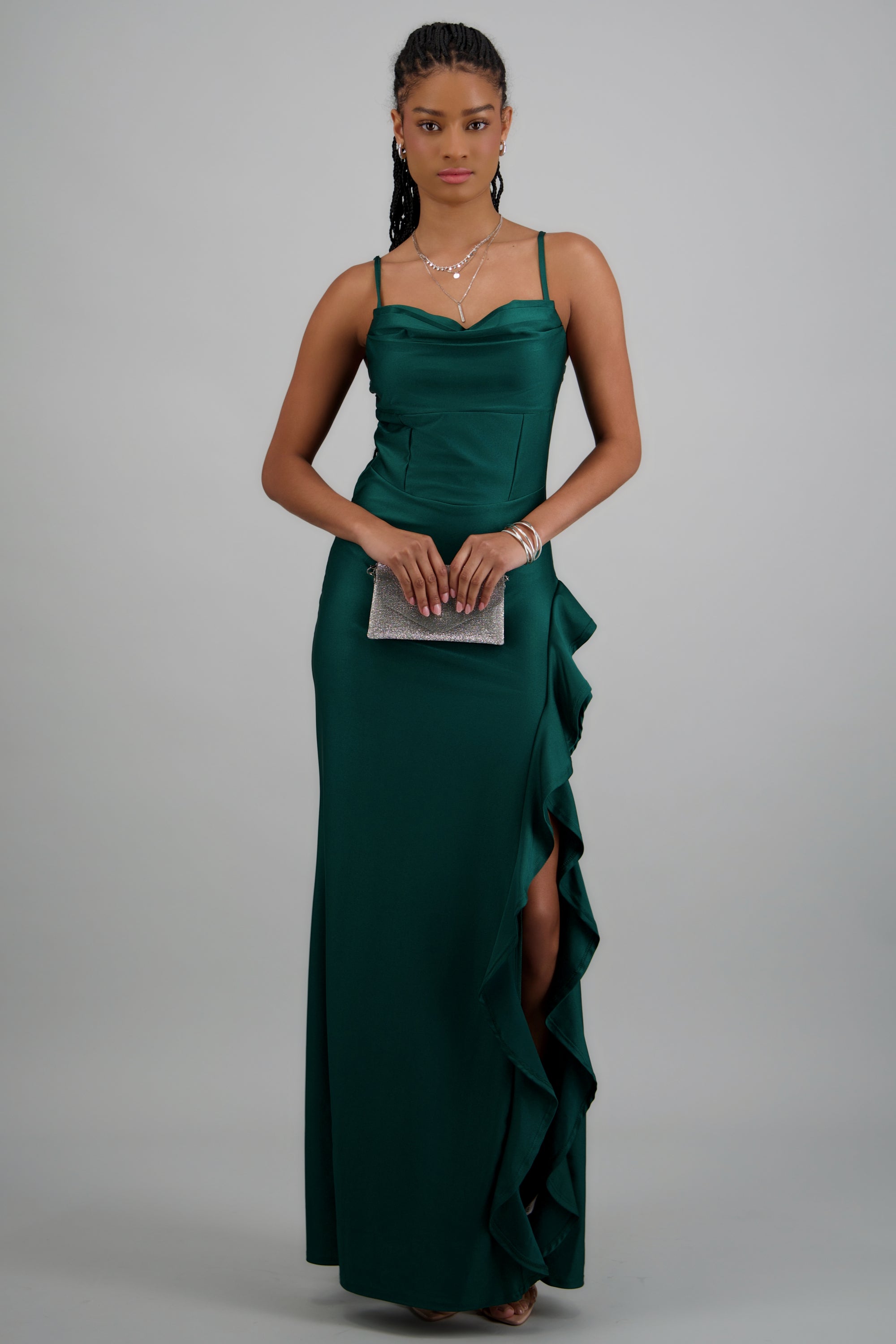 Vestido maxi detalle olan VERDE CAZADOR